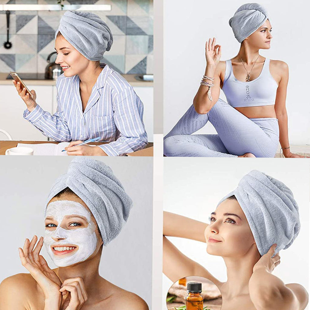 Anna-Kaci 2 Pack Solid Hair Drying Towel Turban Absorbent Soft Quick Dry Hair Wrap