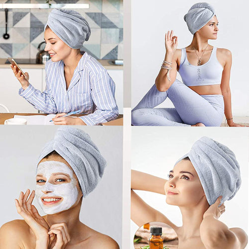 Anna-Kaci 2 Pack Solid Hair Drying Towel Turban Absorbent Soft Quick Dry Hair Wrap