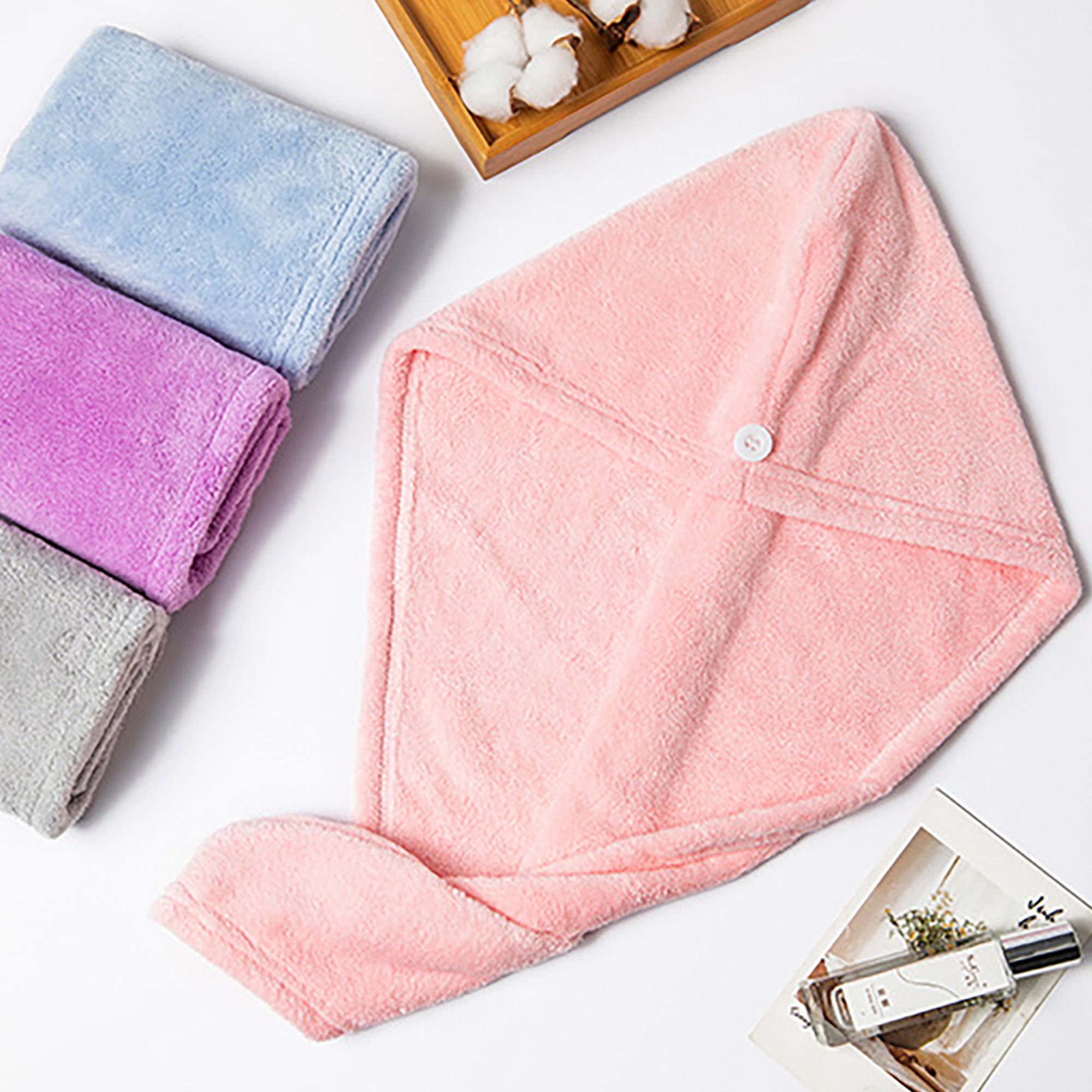 Anna-Kaci 2 Pack Solid Hair Drying Towel Turban Absorbent Soft Quick Dry Hair Wrap