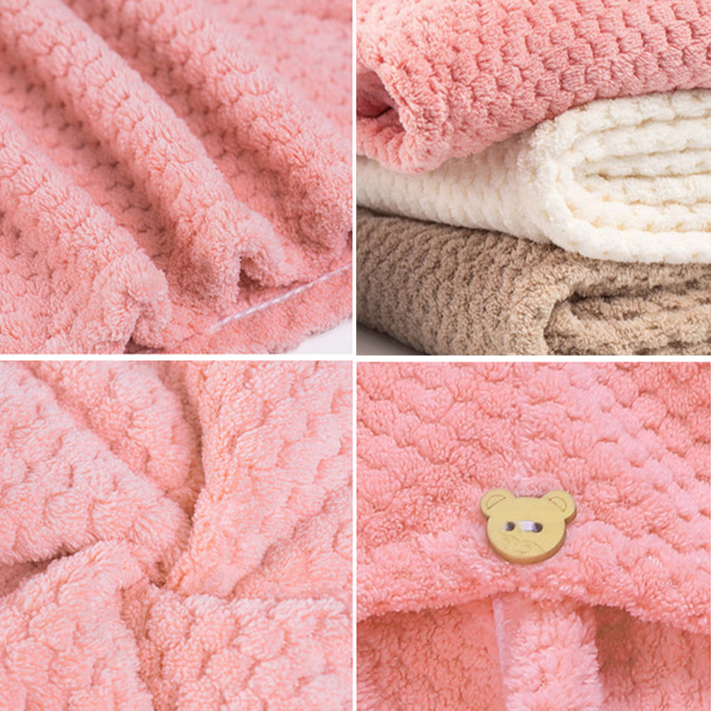 Anna-Kaci Soft Double-Layer Waffle Texture Hair Drying Cap with Button Closure