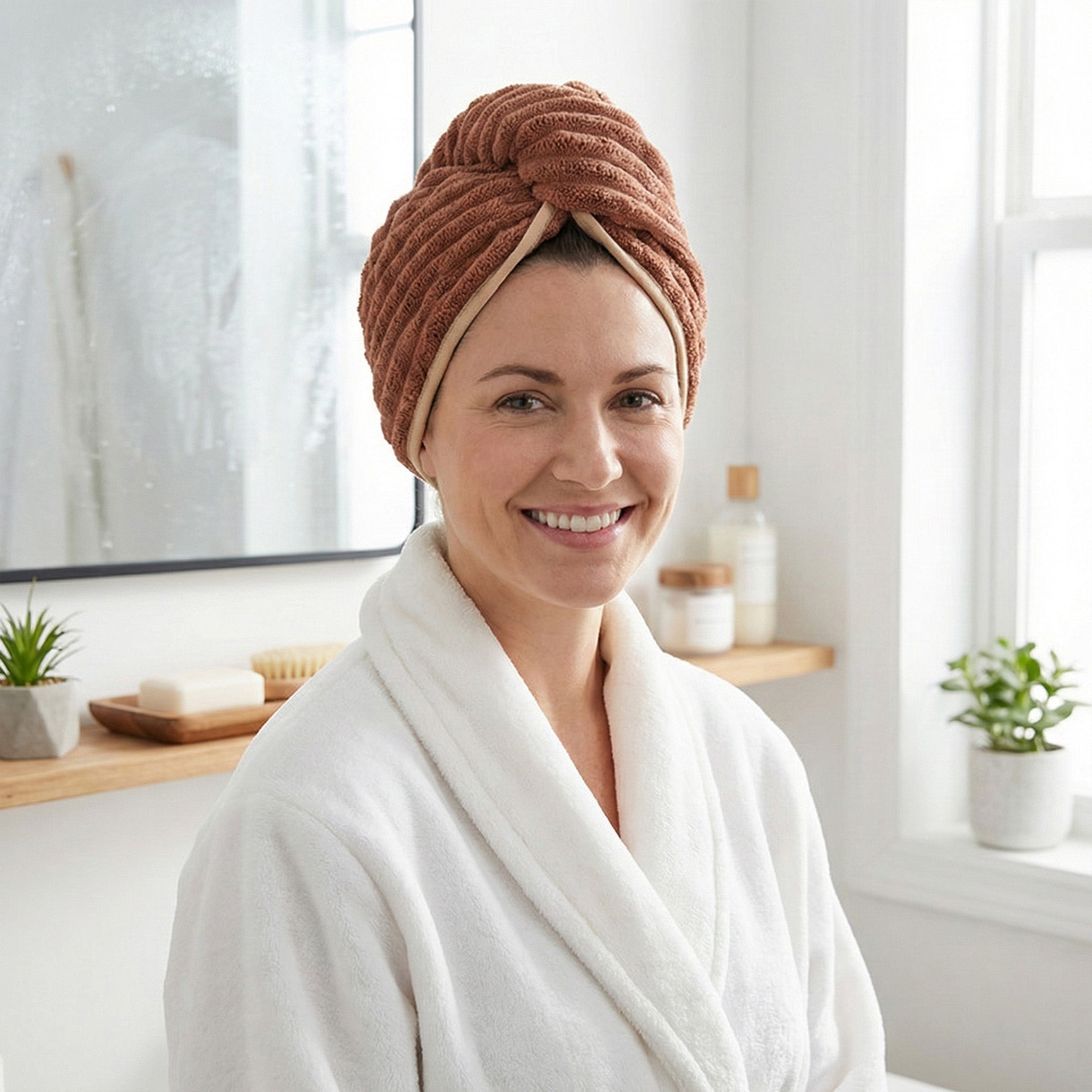Anna-Kaci Absorbent Plush Hair Drying Towel Cap with Button Closure for Gentle Drying
