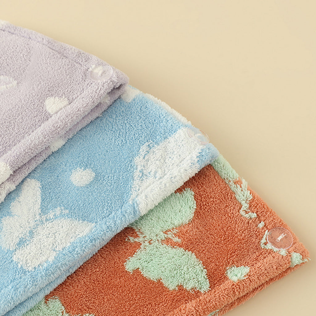 Anna-Kaci Plush Thickened Butterfly Jacquard Hair Drying Cap with Button Closure