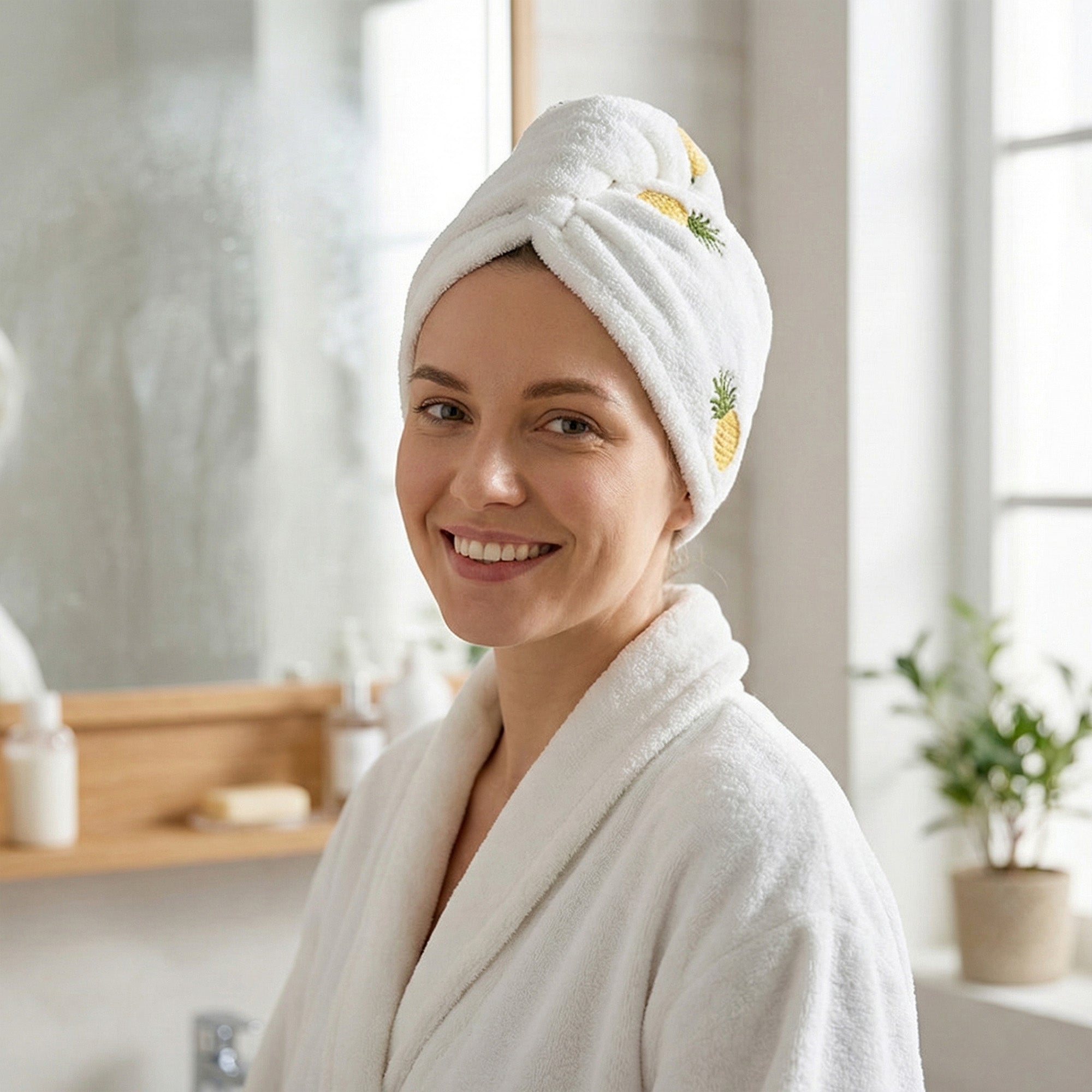 Anna-Kaci Soft Cute Hair Drying Towel Cap with Secure Button Loop for Fast Absorbent
