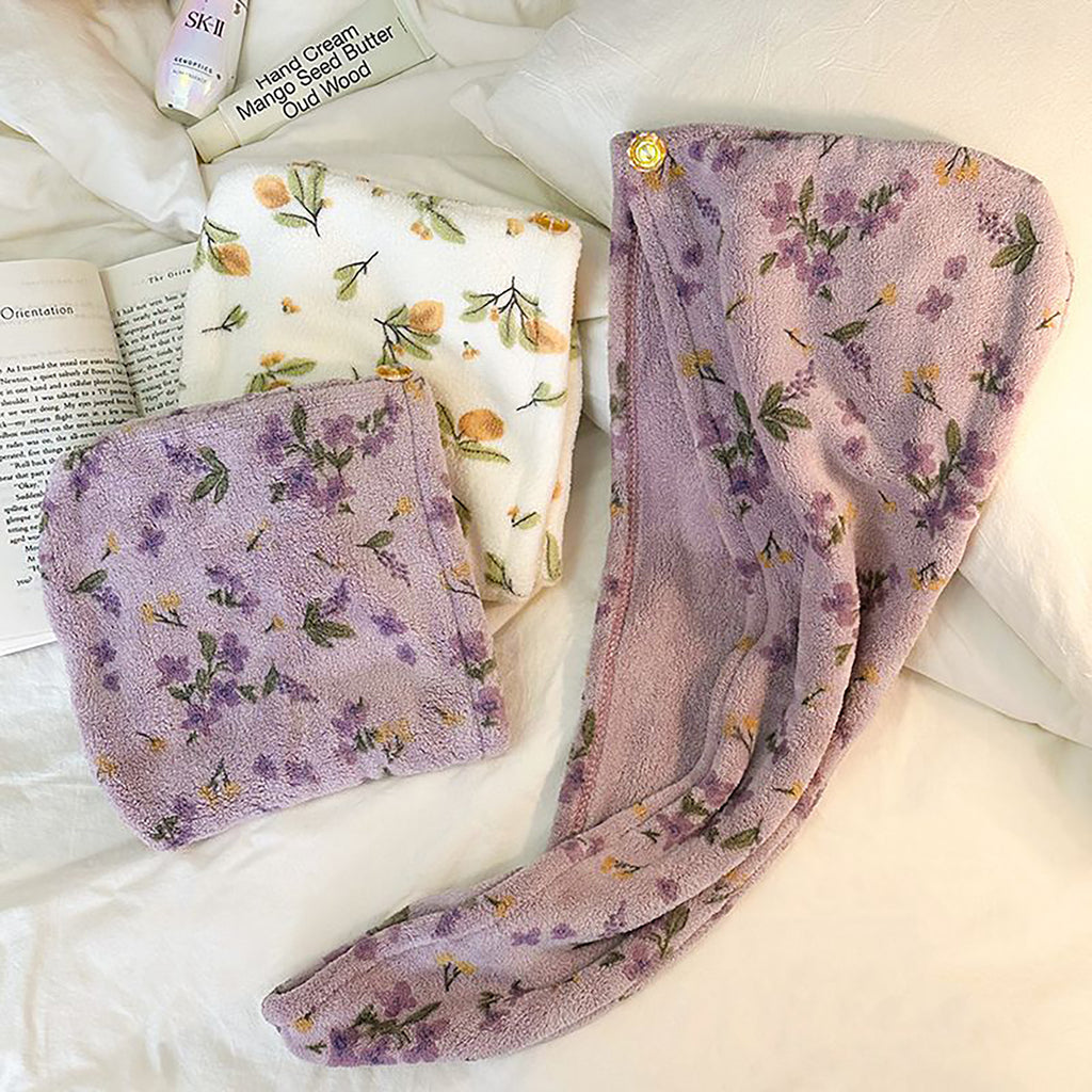 Anna-Kaci Floral Print Quick Dry Hair Towel Turban Soft Absorbent Microfiber Wrap with Button Closure