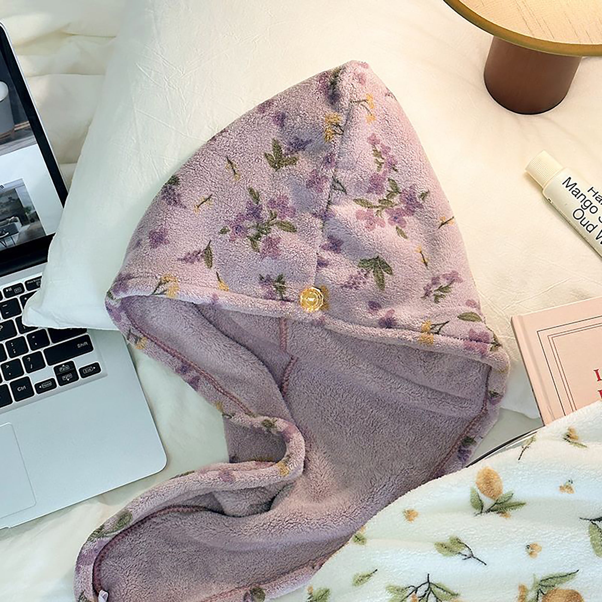 Anna-Kaci Floral Print Quick Dry Hair Towel Turban Soft Absorbent Microfiber Wrap with Button Closure