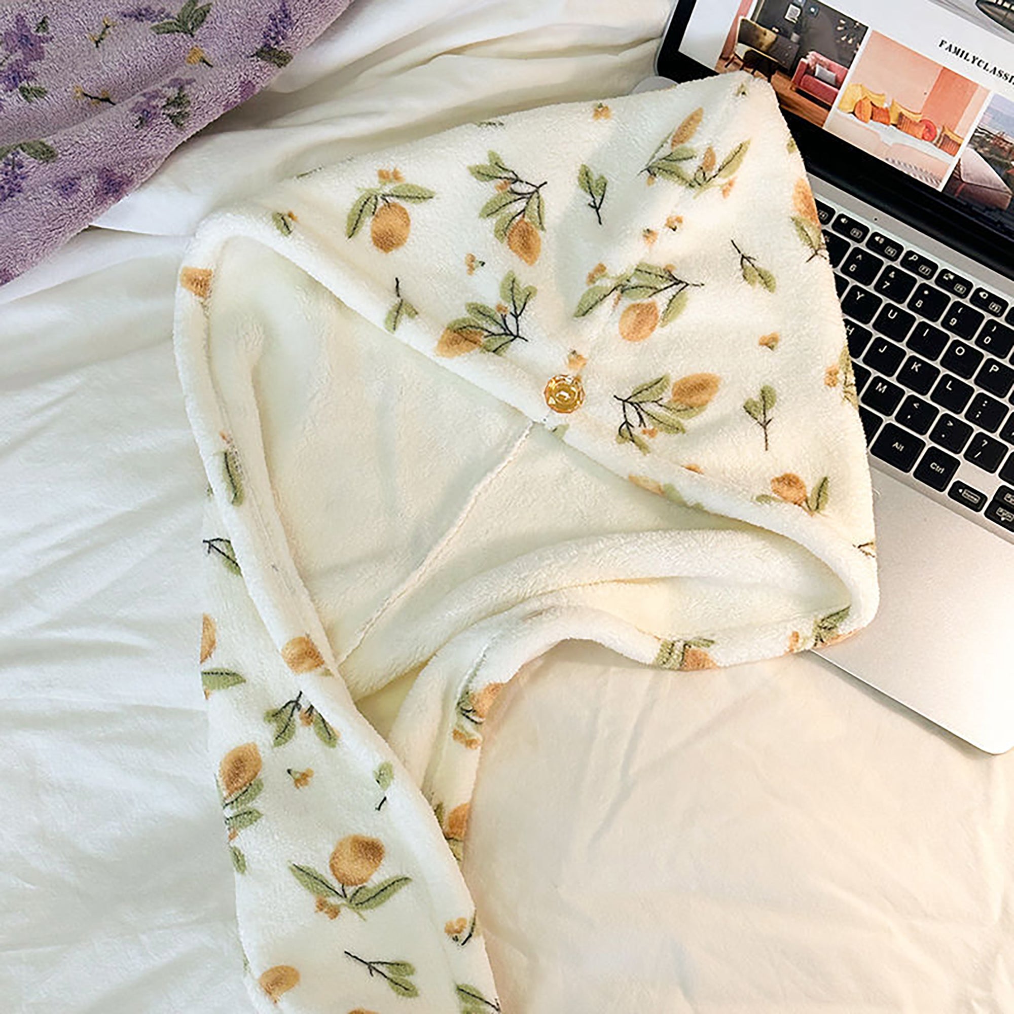 Anna-Kaci Floral Print Quick Dry Hair Towel Turban Soft Absorbent Microfiber Wrap with Button Closure