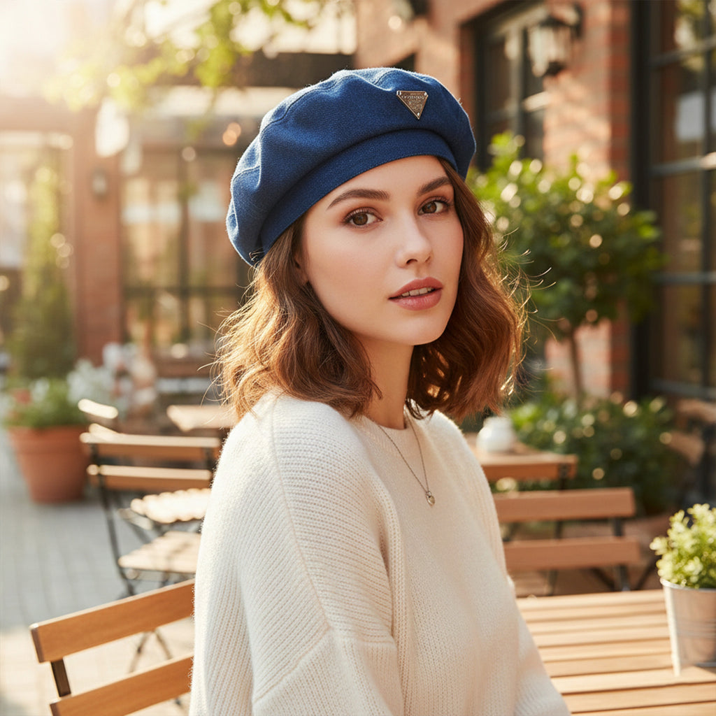 Anna-Kaci Denim Beret Hat Lightweight Structured Fit Soft Fabric Classic Style