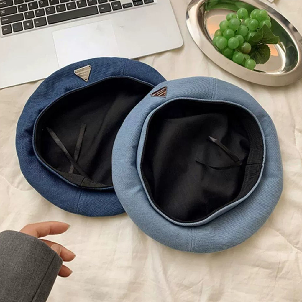 Anna-Kaci Denim Beret Hat Lightweight Structured Fit Soft Fabric Classic Style