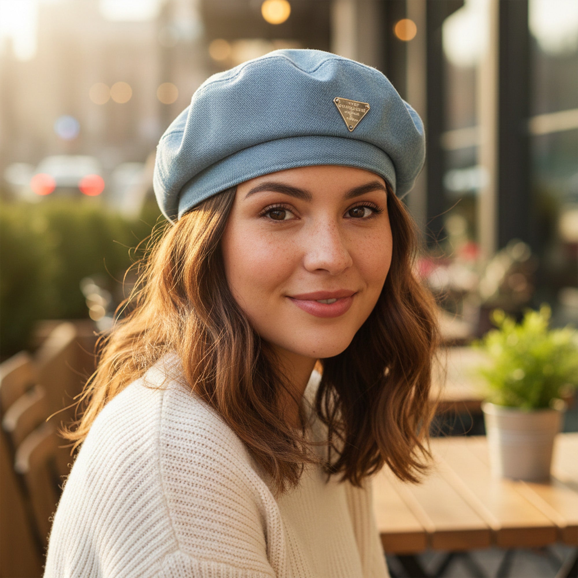 Anna-Kaci Denim Beret Hat Lightweight Structured Fit Soft Fabric Classic Style