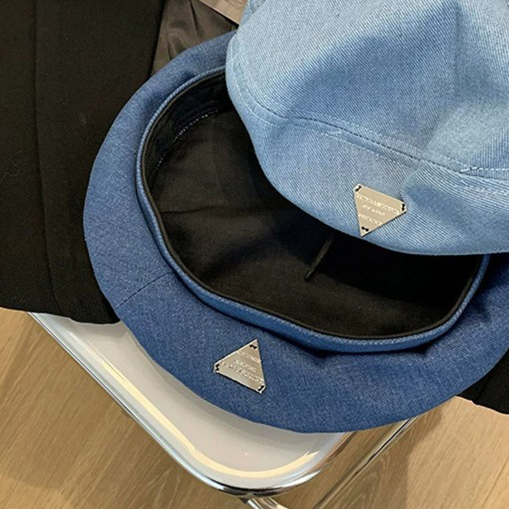 Anna-Kaci Denim Beret Hat Lightweight Structured Fit Soft Fabric Classic Style