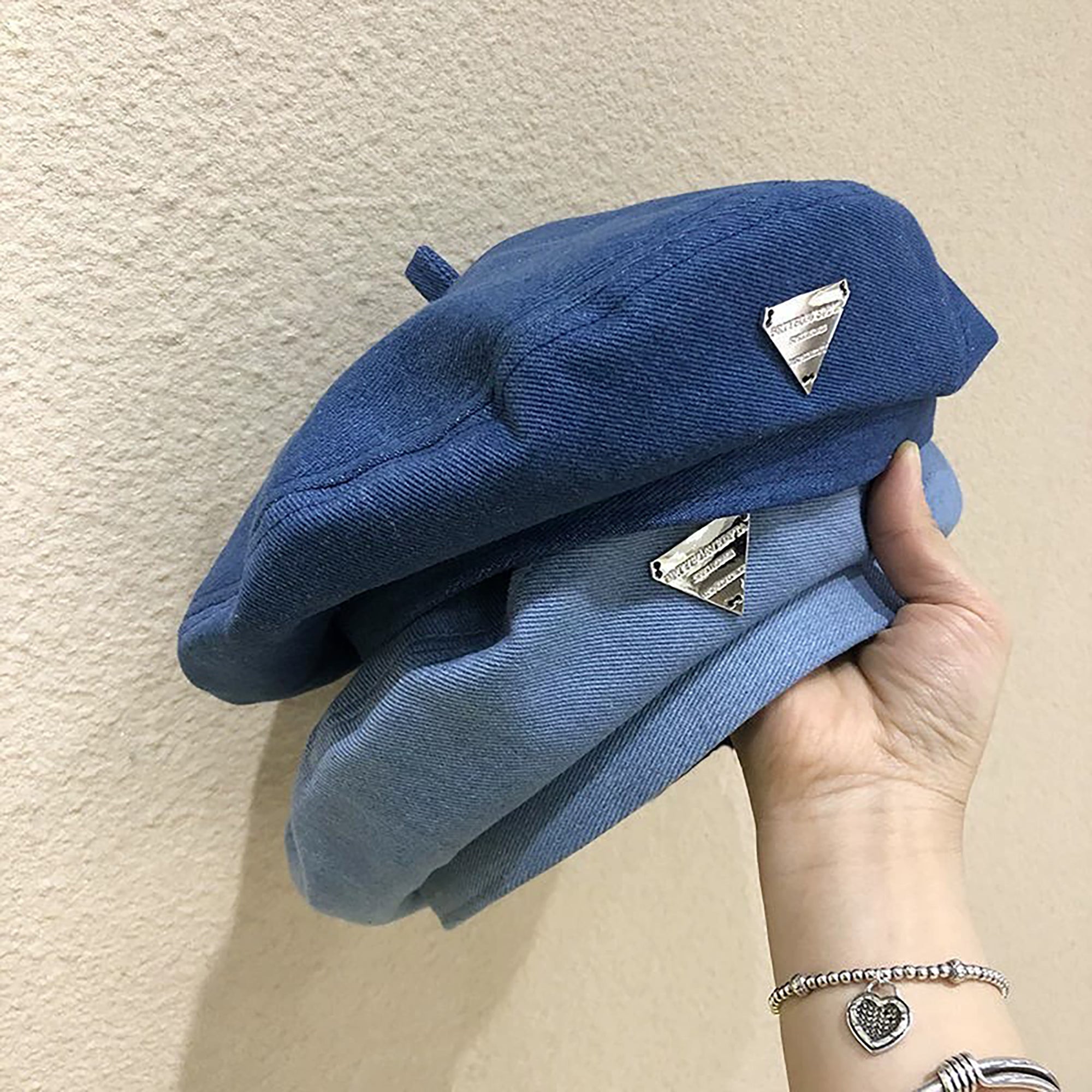 Anna-Kaci Denim Beret Hat Lightweight Structured Fit Soft Fabric Classic Style