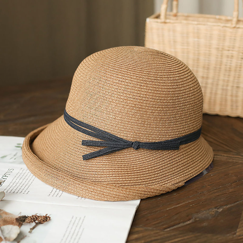 Anna-Kaci Womens Packable Straw Cloche Hat with Ribbon Band