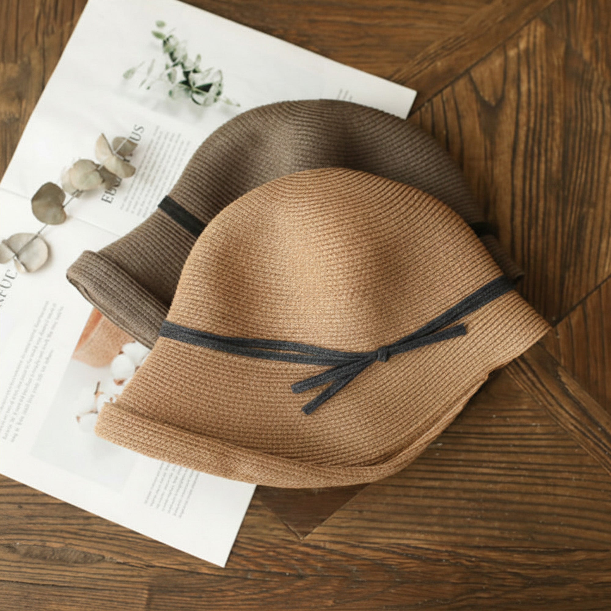 Anna-Kaci Womens Packable Straw Cloche Hat with Ribbon Band