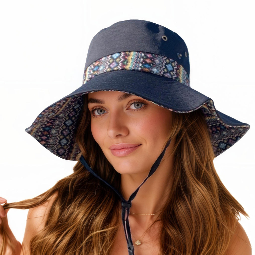 Anna-Kaci Women's Wide Brim Sun Hat with Adjustable Chin Strap Decorative Band Casual Headwear