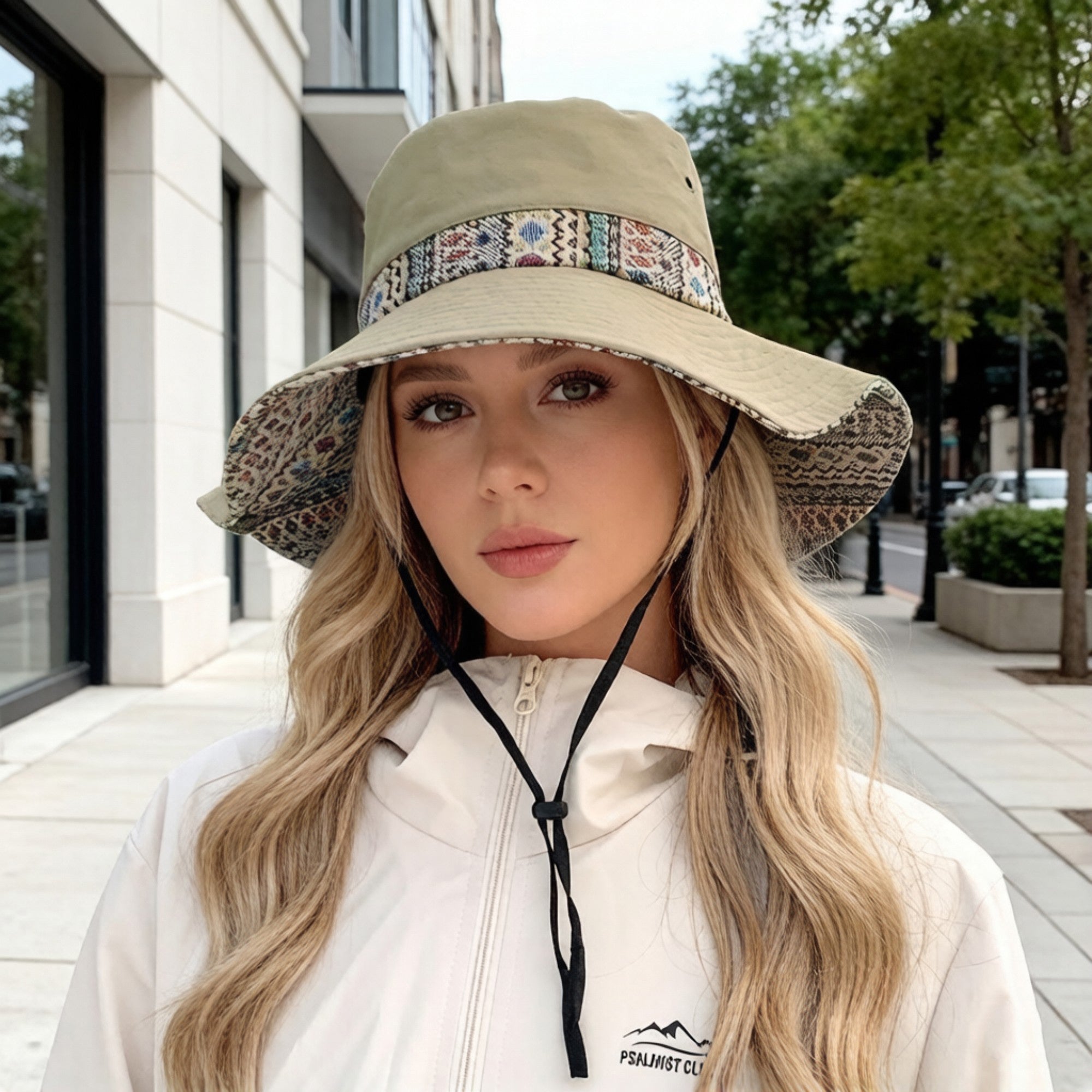 Anna-Kaci Women's Wide Brim Sun Hat with Adjustable Chin Strap Decorative Band Casual Headwear