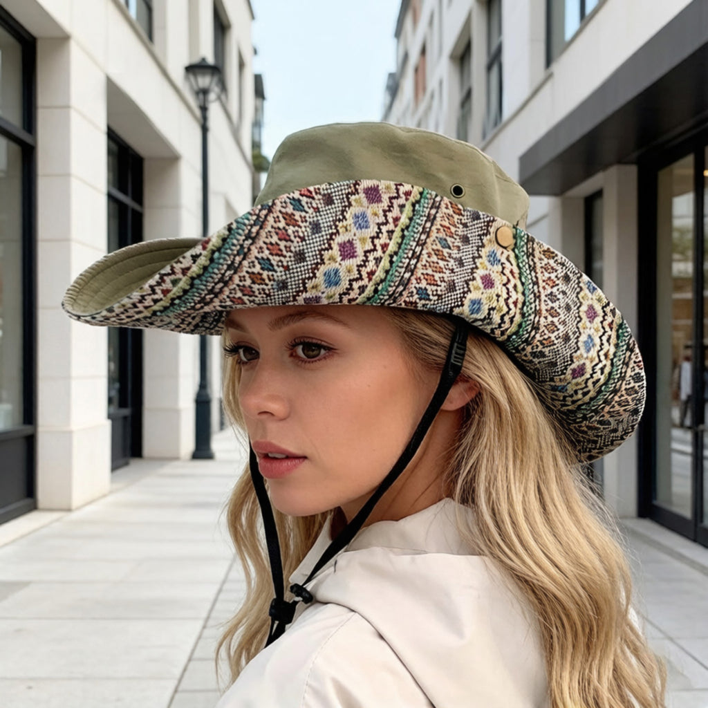 Anna-Kaci Women's Wide Brim Sun Hat with Adjustable Chin Strap Decorative Band Casual Headwear
