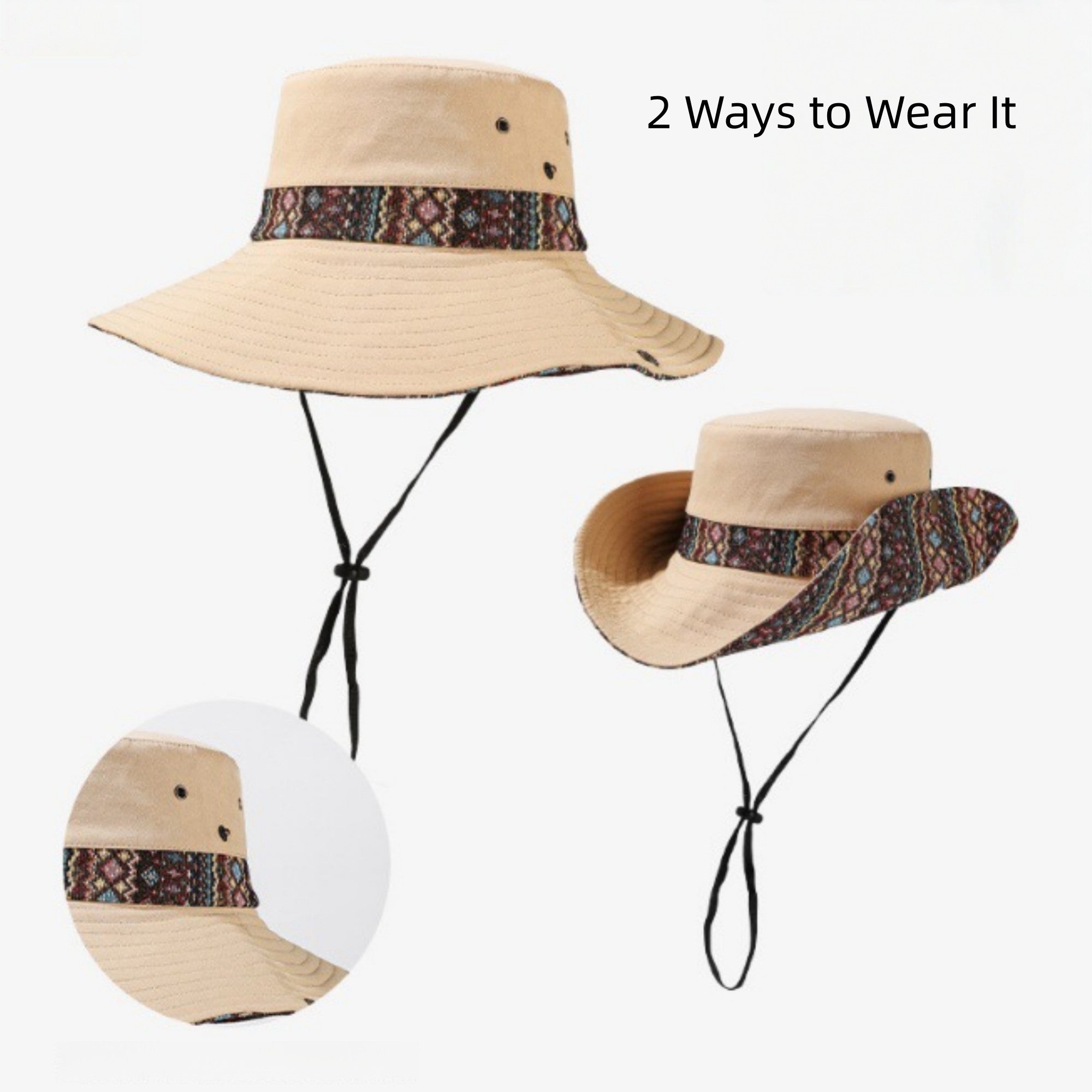 Anna-Kaci Women's Wide Brim Sun Hat with Adjustable Chin Strap Decorative Band Casual Headwear