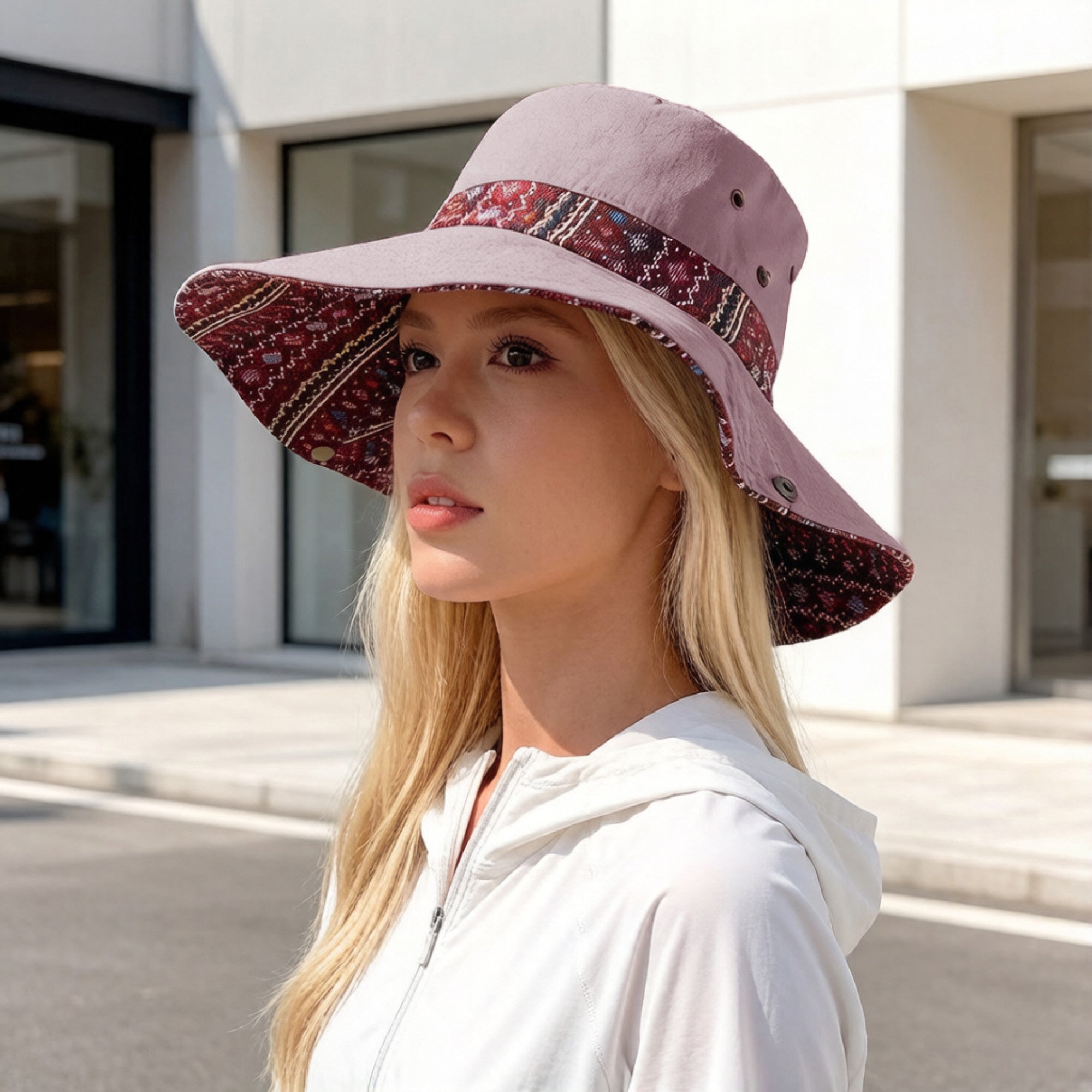 Anna-Kaci Women's Wide Brim Sun Hat with Adjustable Chin Strap Decorative Band Casual Headwear