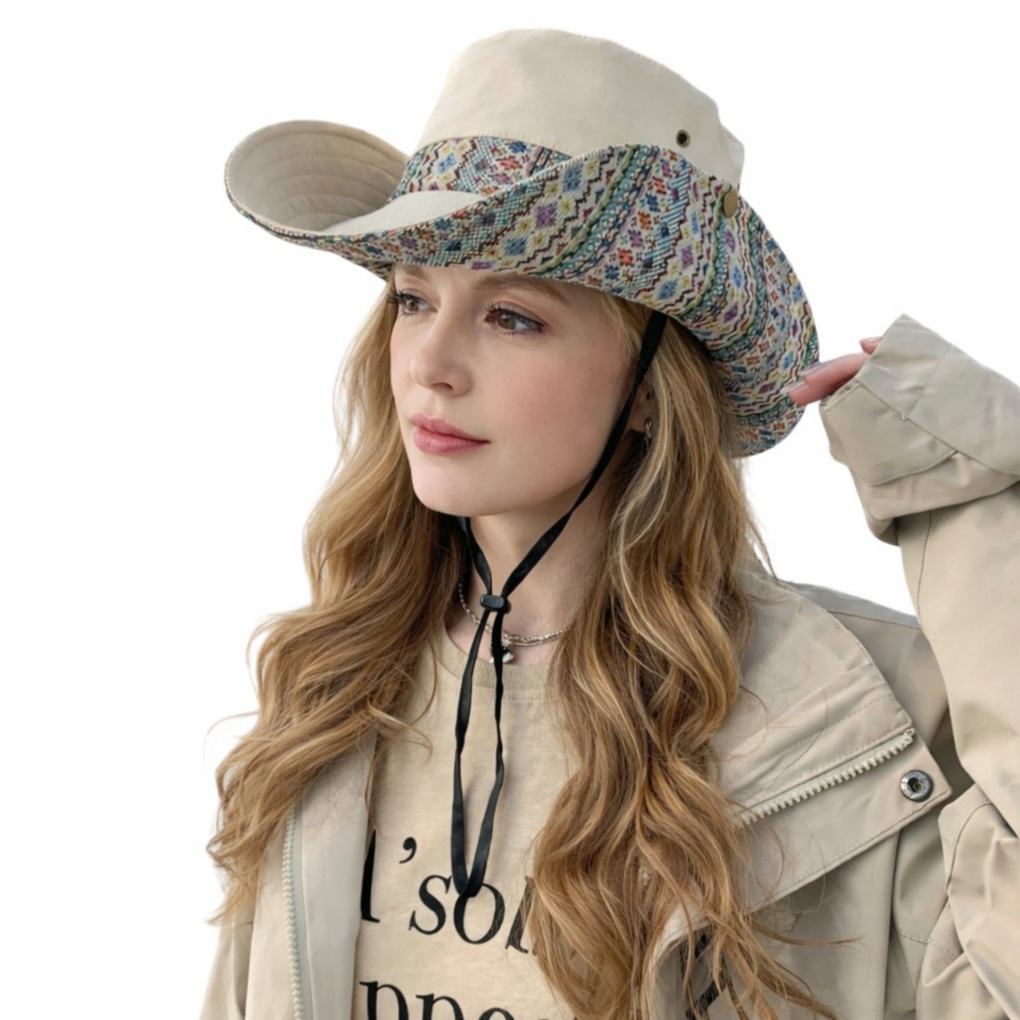Anna-Kaci Women's Wide Brim Sun Hat with Adjustable Chin Strap Decorative Band Casual Headwear