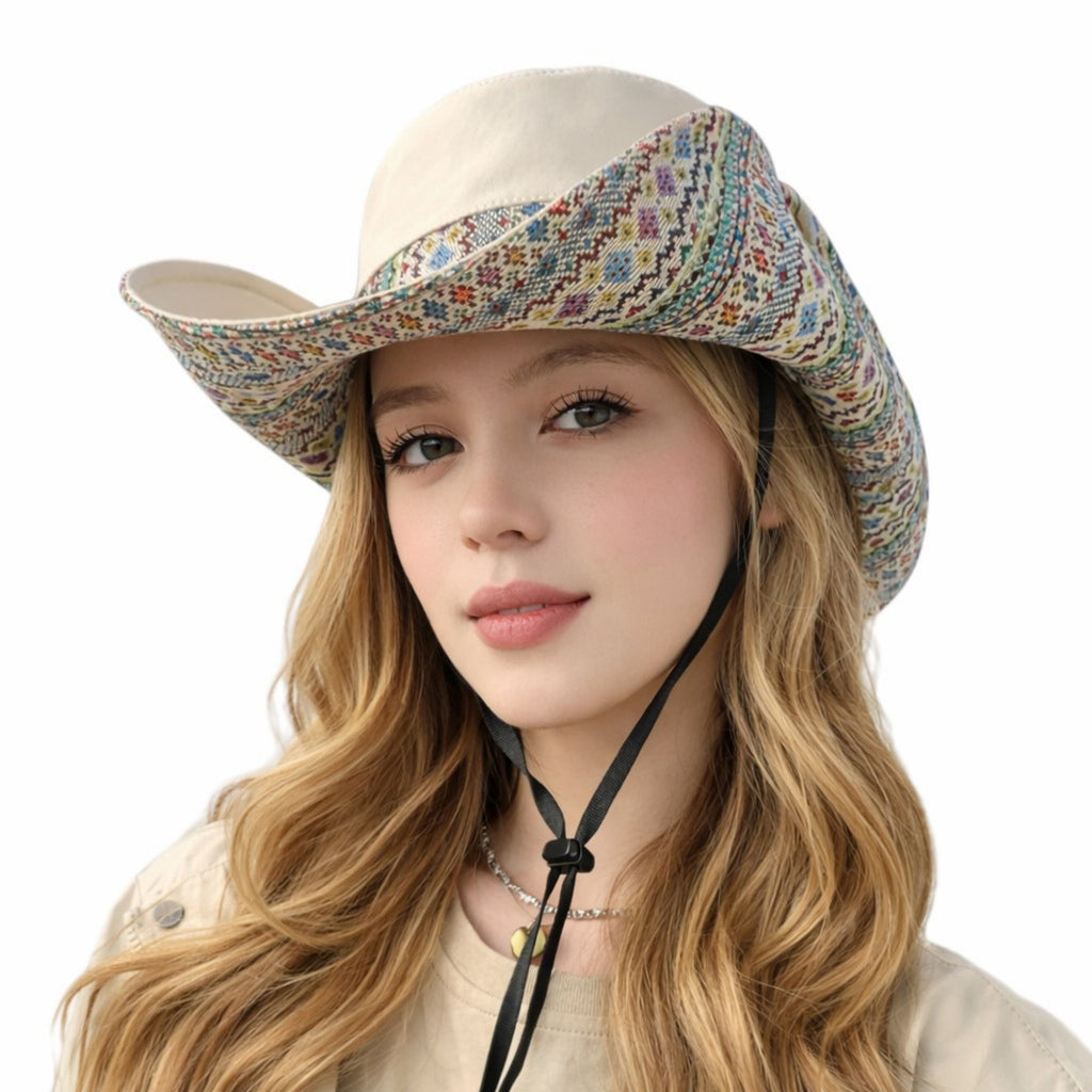Anna-Kaci Women's Wide Brim Sun Hat with Adjustable Chin Strap Decorative Band Casual Headwear