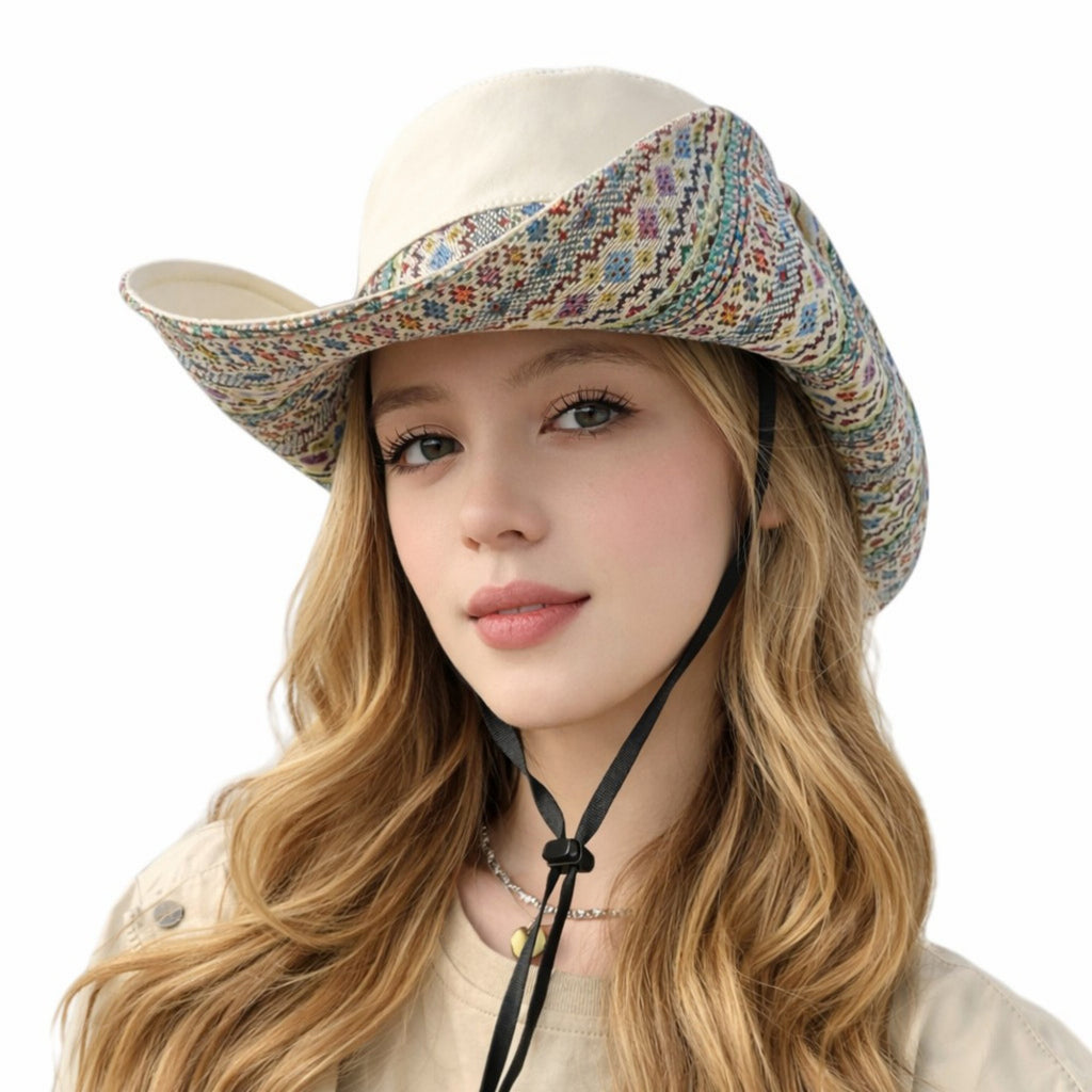 Anna-Kaci Women's Wide Brim Sun Hat with Adjustable Chin Strap Decorative Band Casual Headwear