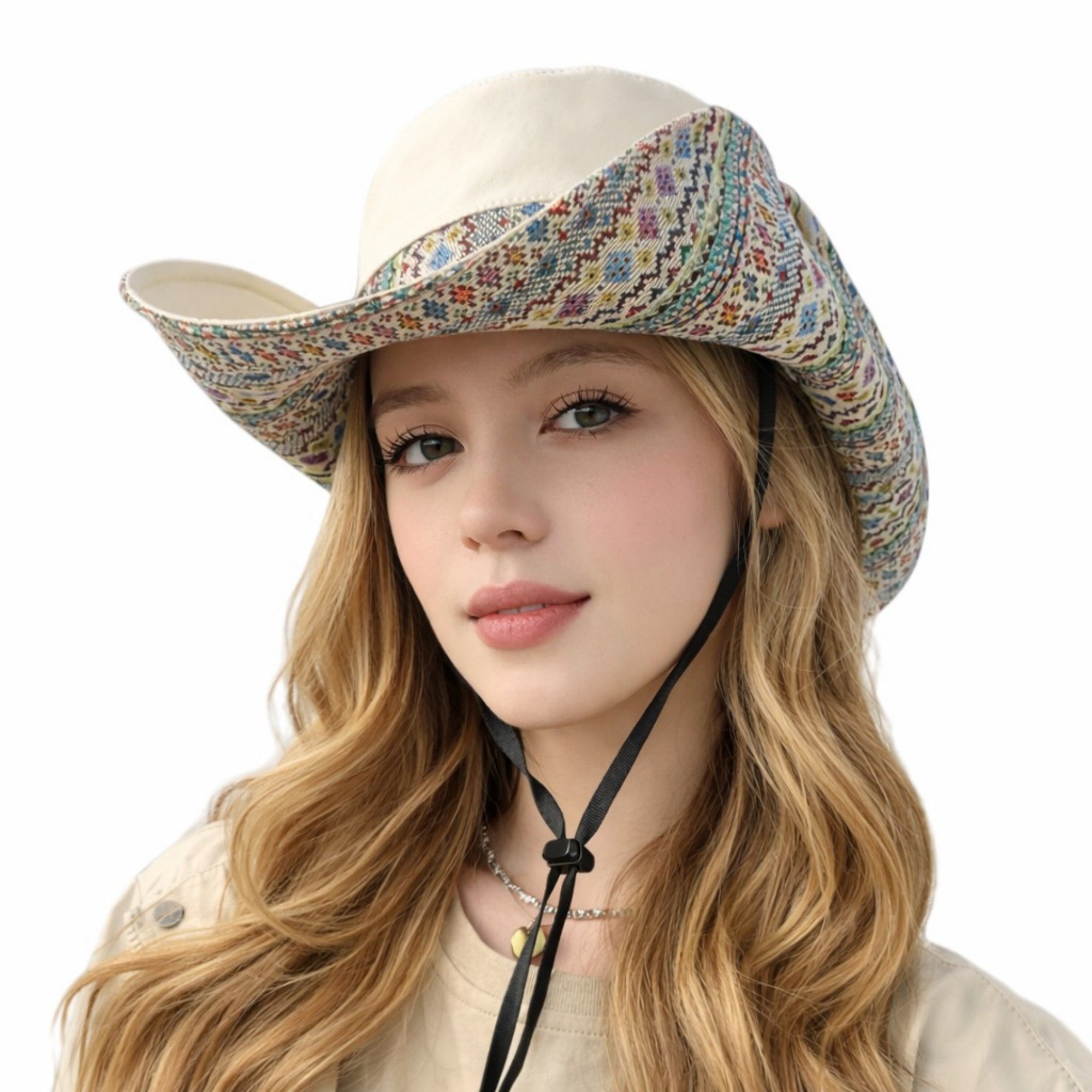 Anna-Kaci Women's Wide Brim Sun Hat with Adjustable Chin Strap Decorative Band Casual Headwear