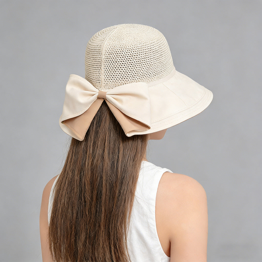 Anna-Kaci Womens Wide Brim Sun Hat with Breathable Weave and Bow Detail