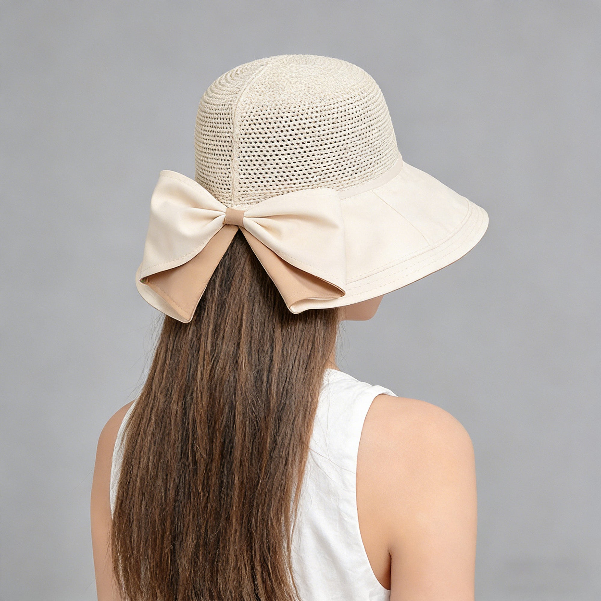 Anna-Kaci Womens Wide Brim Sun Hat with Breathable Weave and Bow Detail