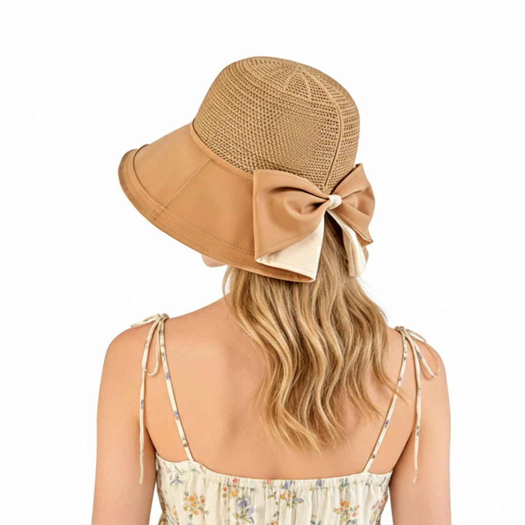 Anna-Kaci Womens Wide Brim Sun Hat with Breathable Weave and Bow Detail