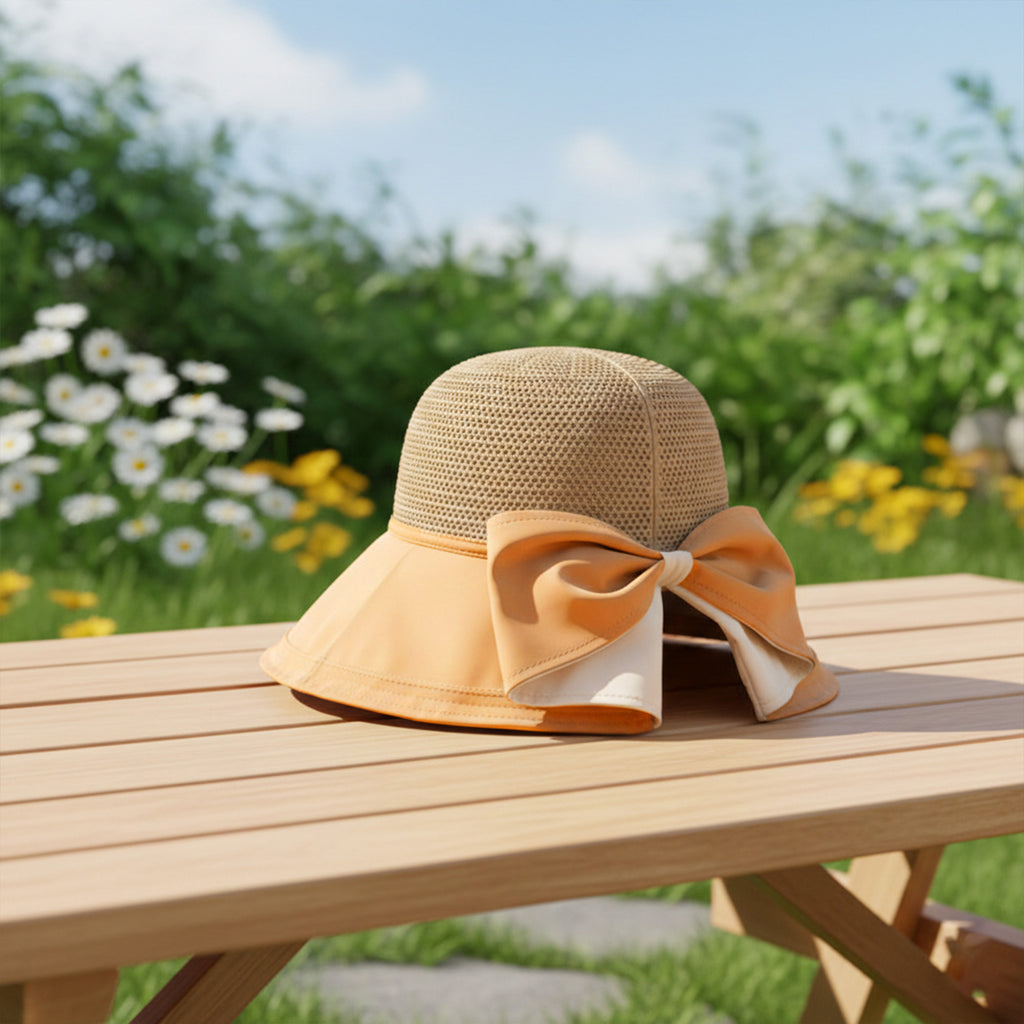 Anna-Kaci Womens Wide Brim Sun Hat with Breathable Weave and Bow Detail