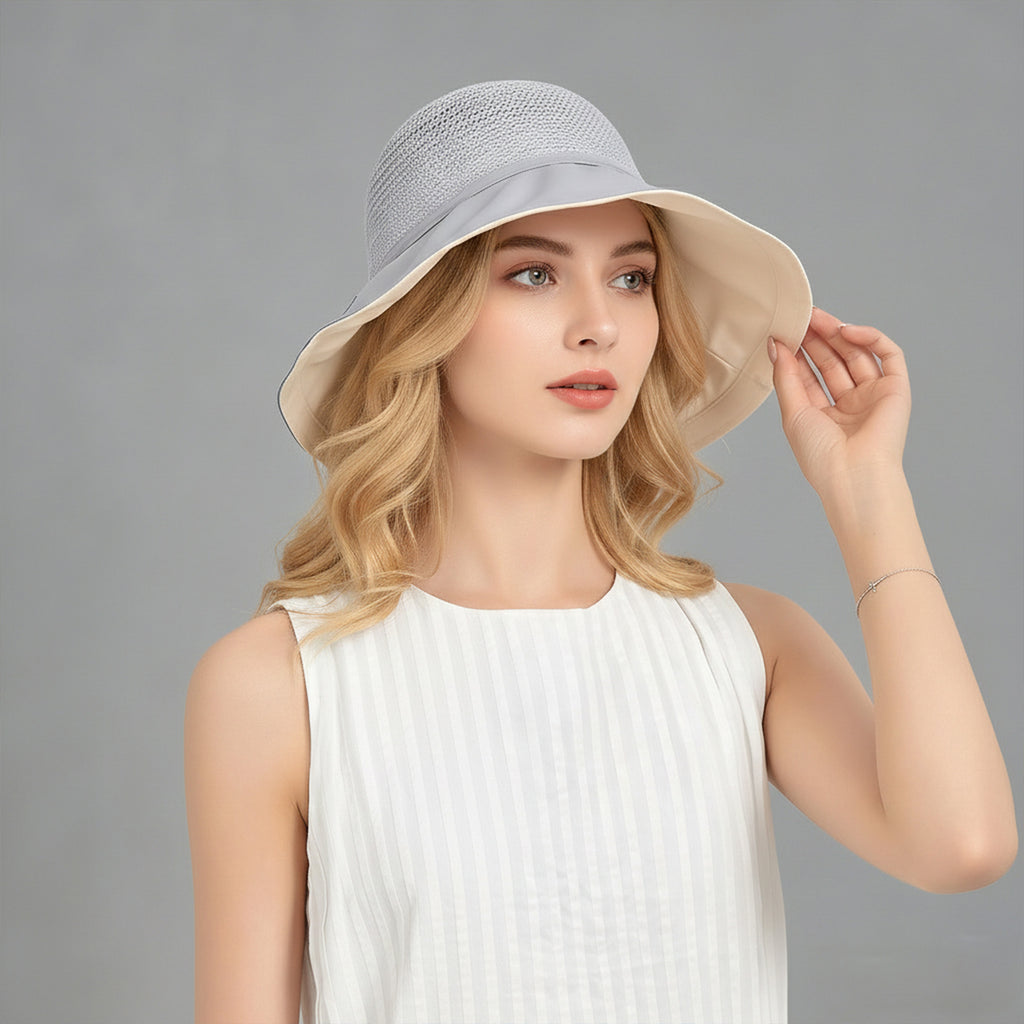 Anna-Kaci Womens Wide Brim Sun Hat with Breathable Weave and Bow Detail