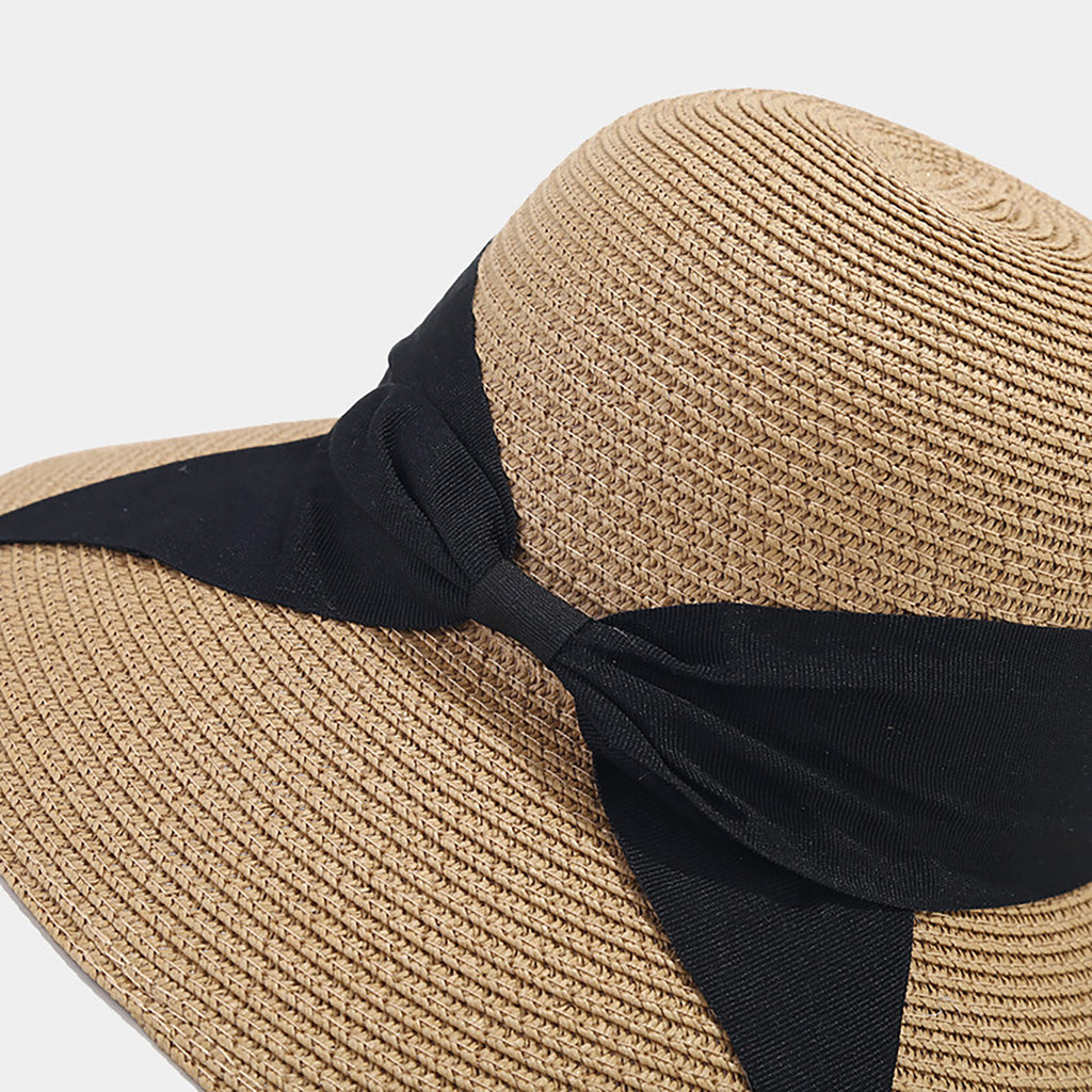 Anna-Kaci Womens Wide Brim Straw Sun Hat with Ribbon Bow Lightweight Packable Design