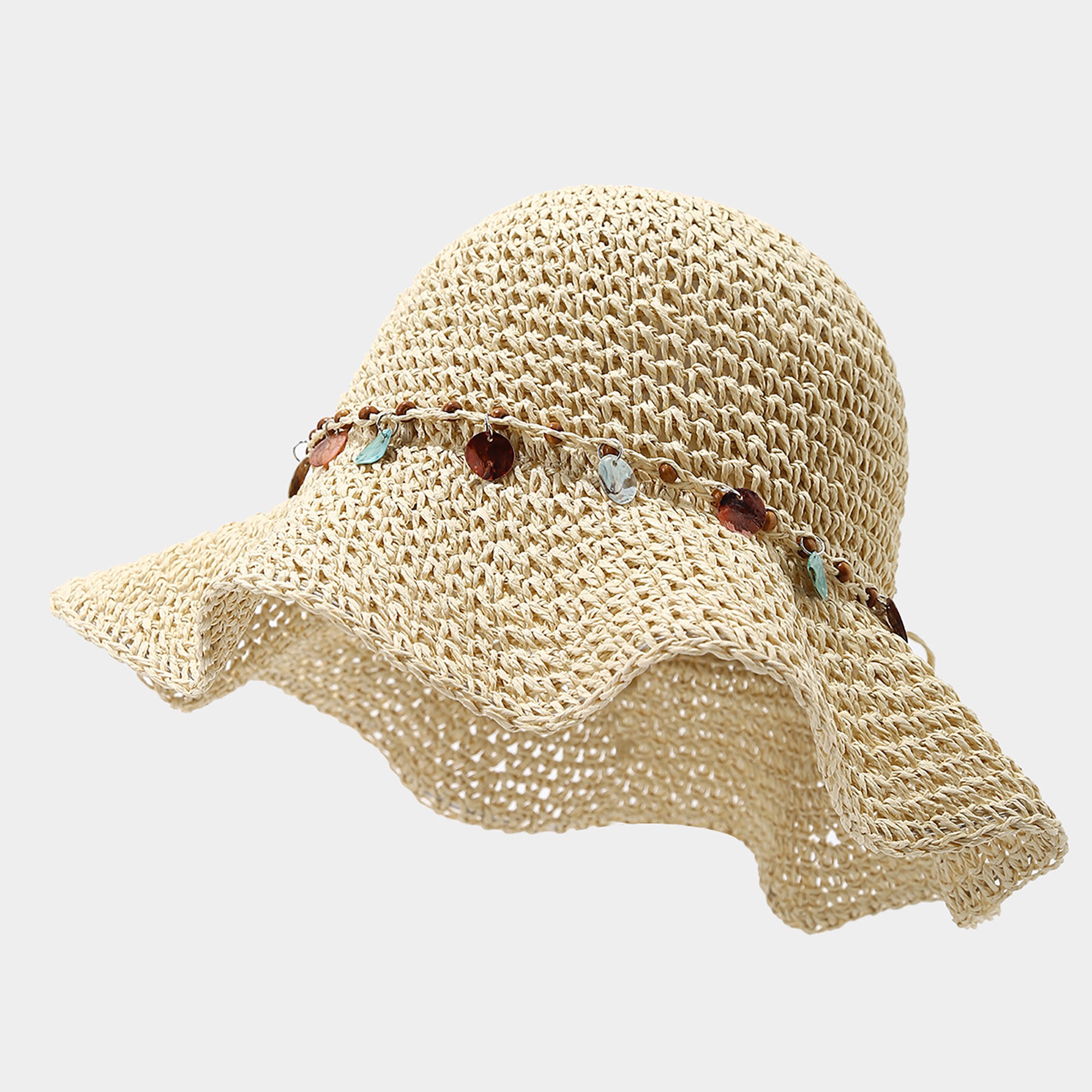 Anna-Kaci Womens Woven Straw Sun Hat with Beaded Band and Floppy Brim