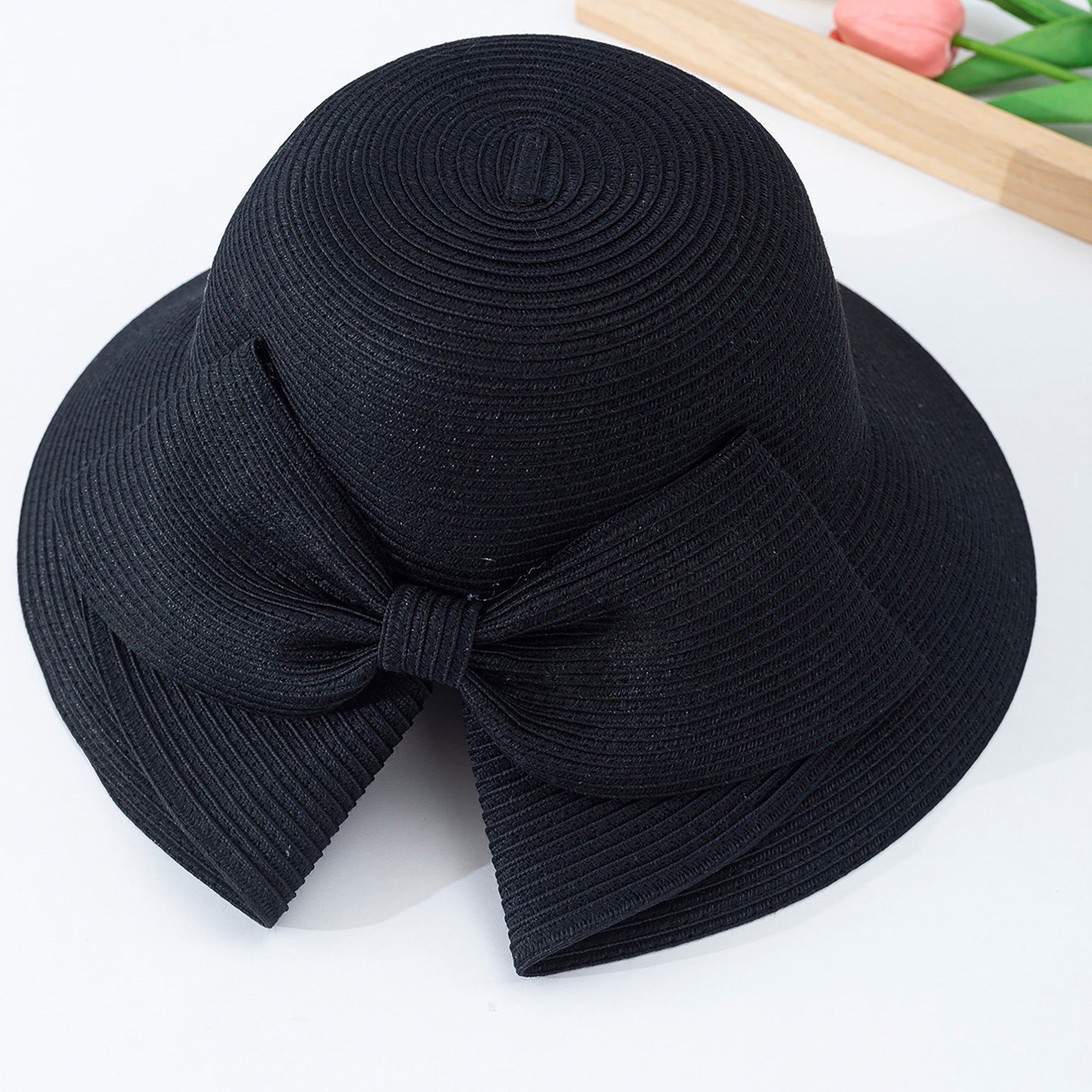 Anna-Kaci Womens Wide Brim Straw Sun Hat with Oversized Bow Detail and Adjustable Inner Band