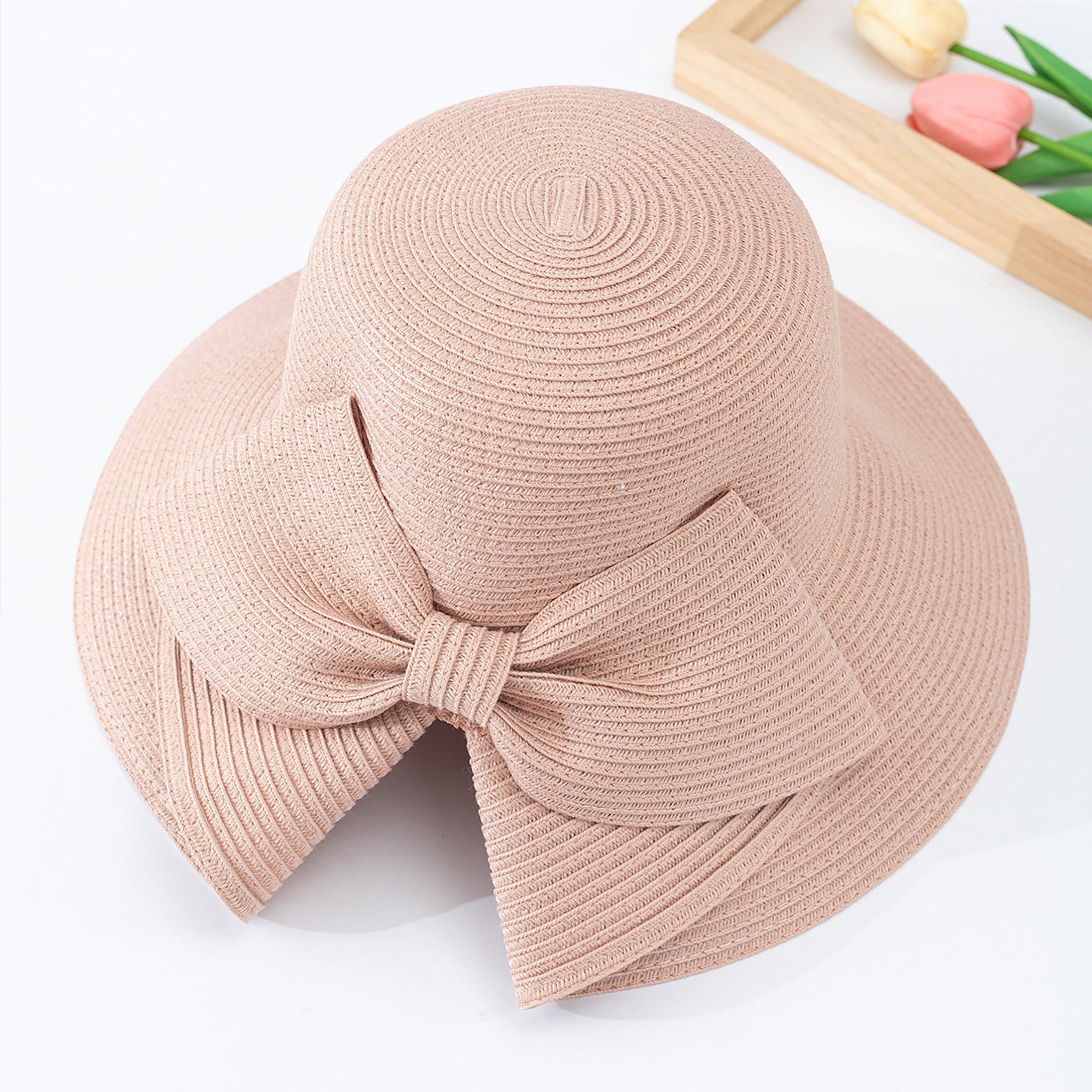 Anna-Kaci Womens Wide Brim Straw Sun Hat with Oversized Bow Detail and Adjustable Inner Band
