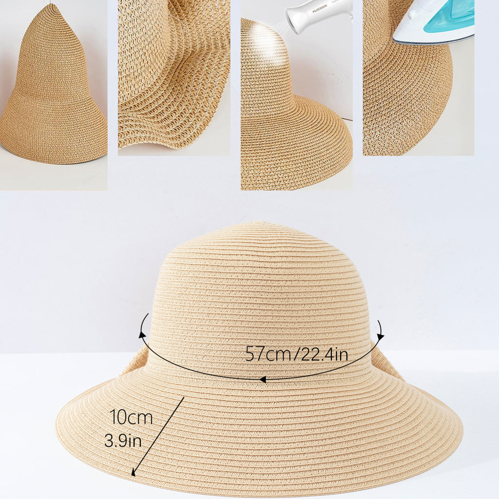 Anna-Kaci Womens Wide Brim Straw Sun Hat with Oversized Bow Detail and Adjustable Inner Band
