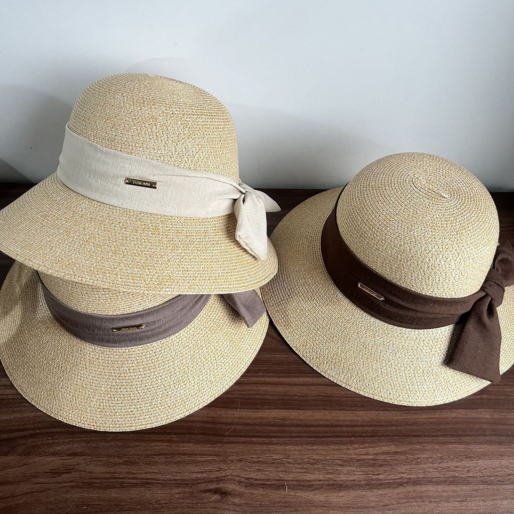 Anna-Kaci Womens Straw Sun Hat with Fabric Bow Detail Lightweight Summer Hat