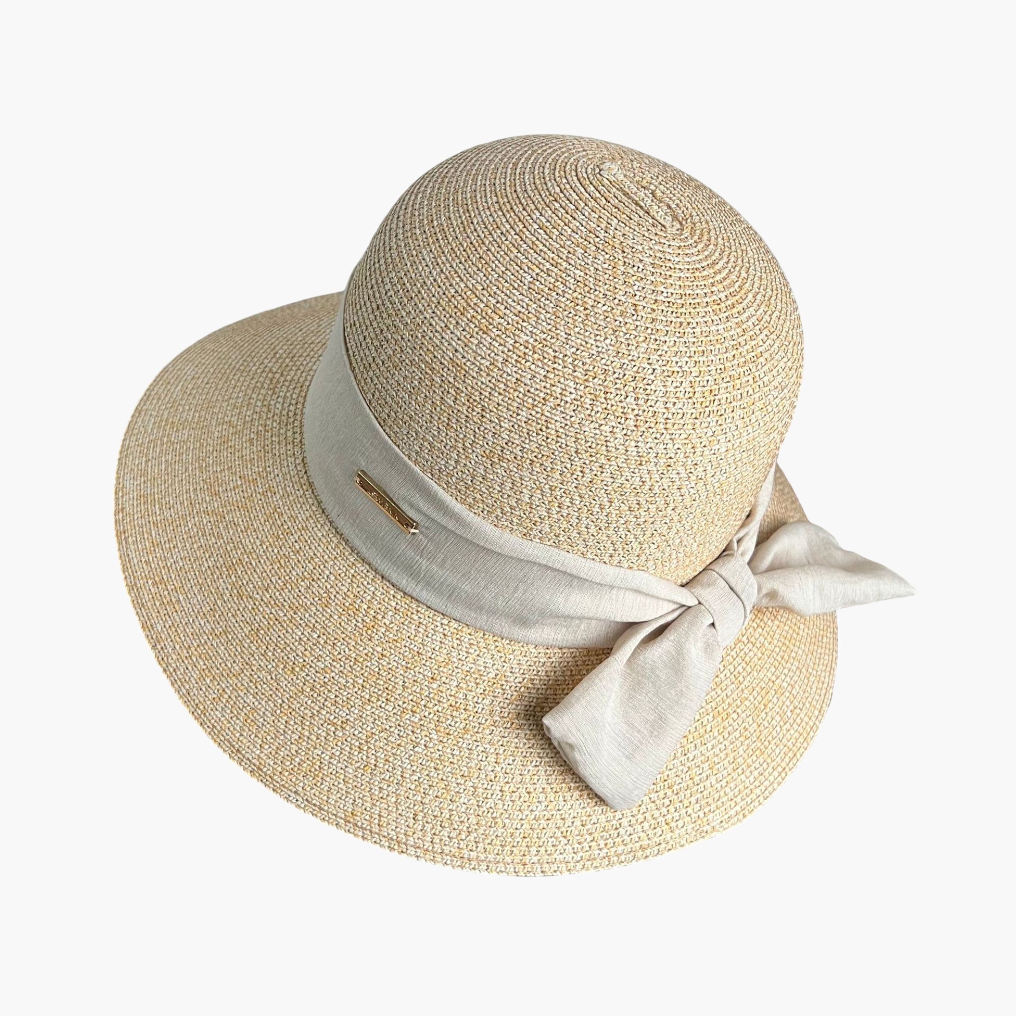Anna-Kaci Womens Straw Sun Hat with Fabric Bow Detail Lightweight Summer Hat