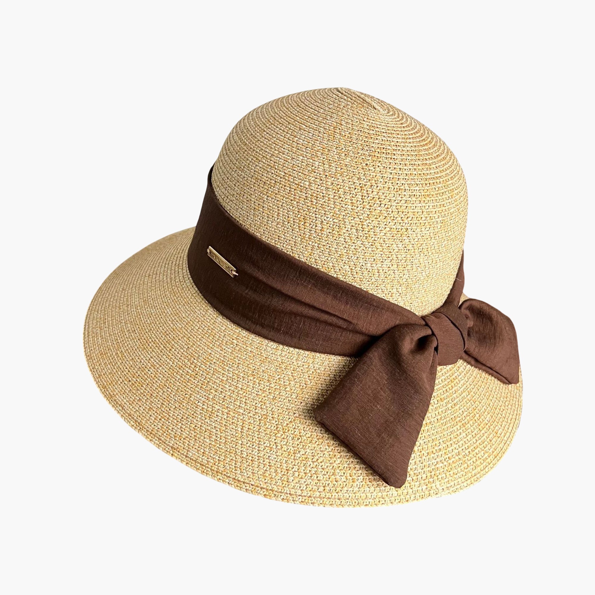 Anna-Kaci Womens Straw Sun Hat with Fabric Bow Detail Lightweight Summer Hat
