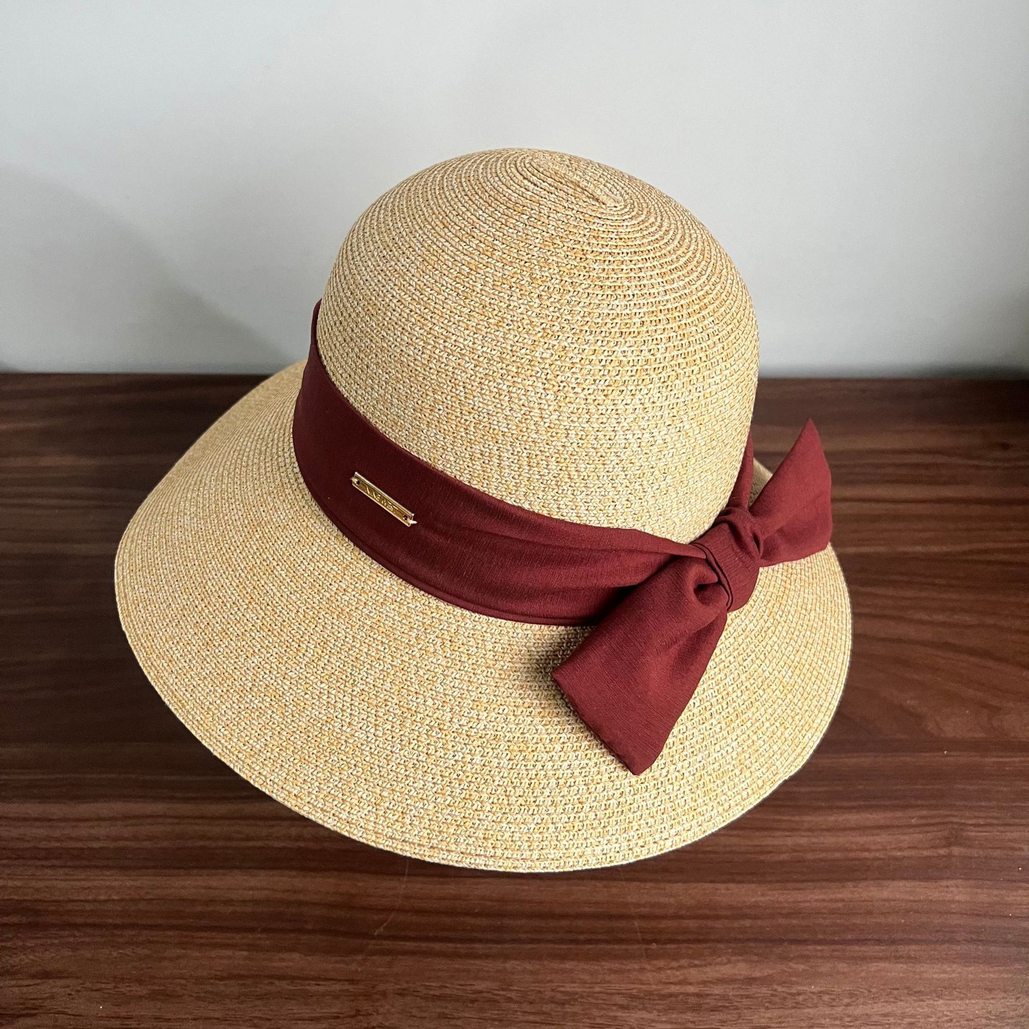 Anna-Kaci Womens Straw Sun Hat with Fabric Bow Detail Lightweight Summer Hat