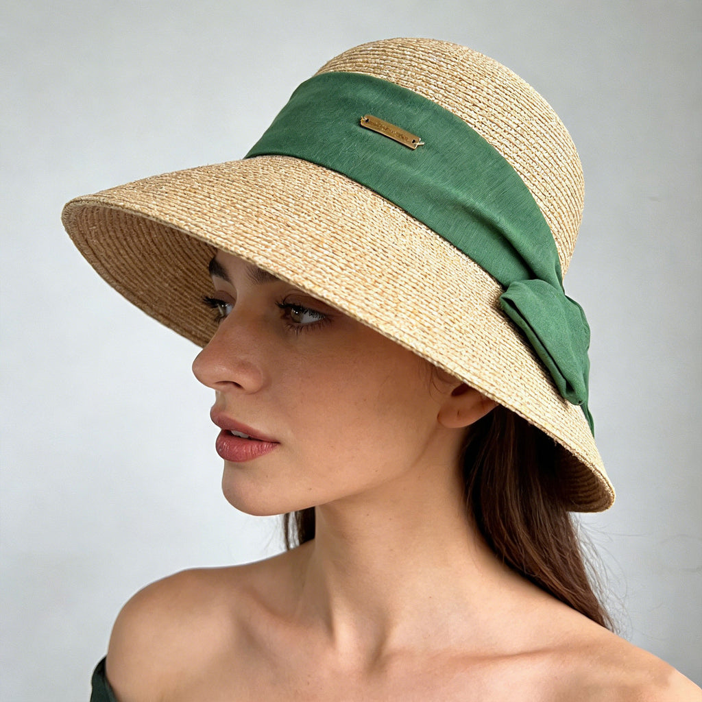 Anna-Kaci Womens Straw Sun Hat with Fabric Bow Detail Lightweight Summer Hat