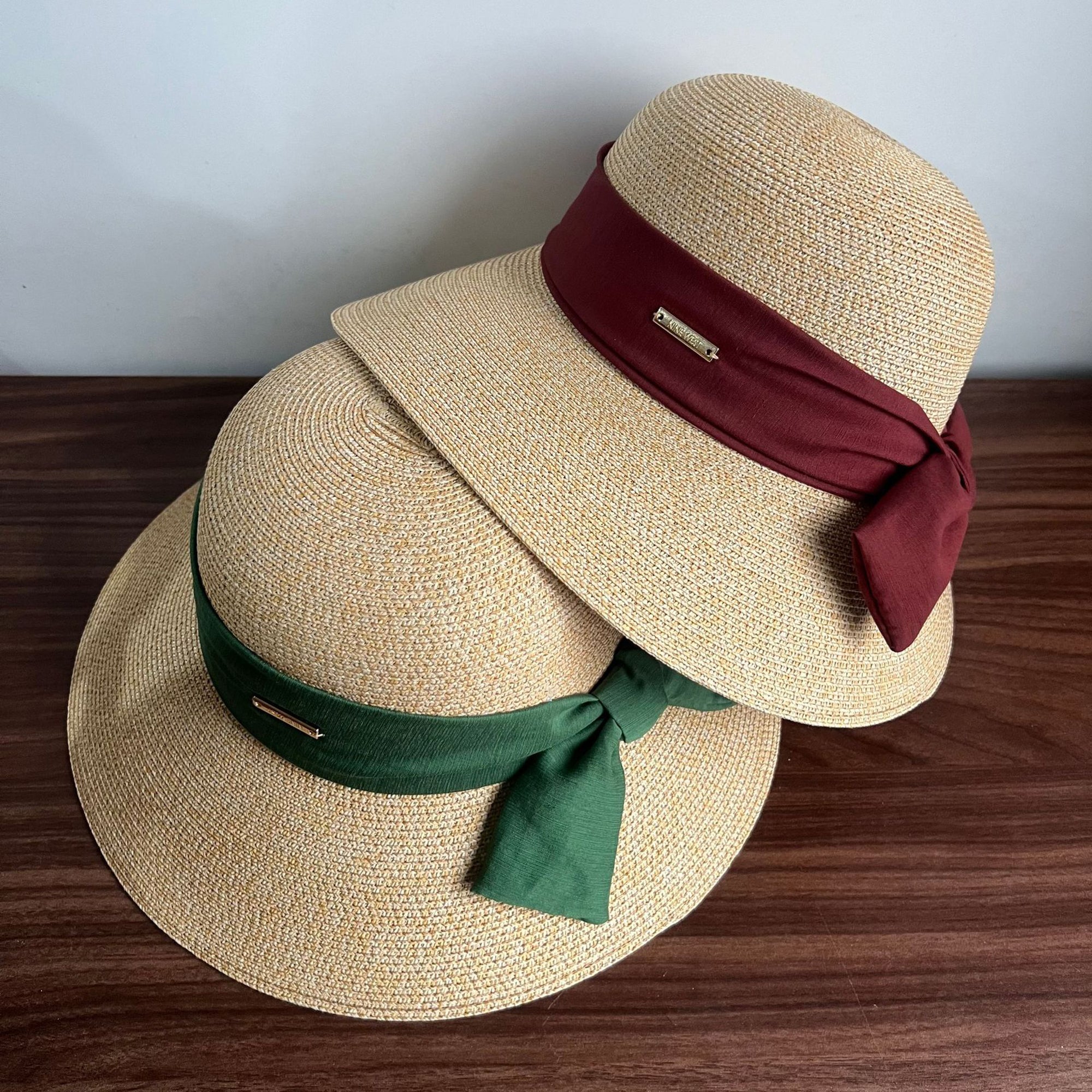 Anna-Kaci Womens Straw Sun Hat with Fabric Bow Detail Lightweight Summer Hat