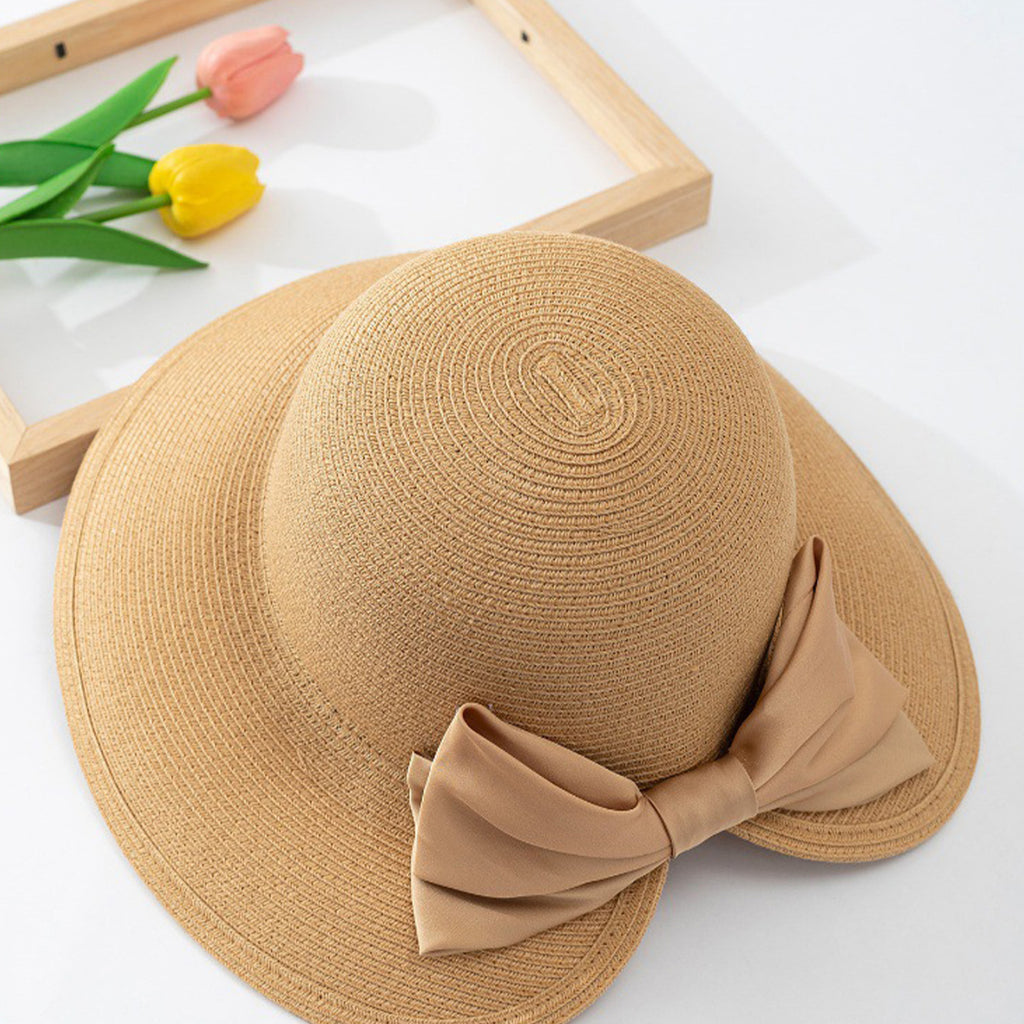 Anna-Kaci Womens Elegant Straw Sun Hat with Soft Bow Detail