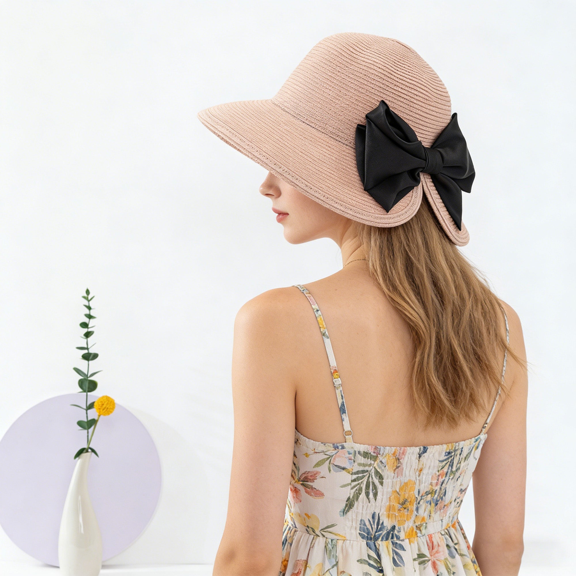 Anna-Kaci Womens Elegant Straw Sun Hat with Soft Bow Detail