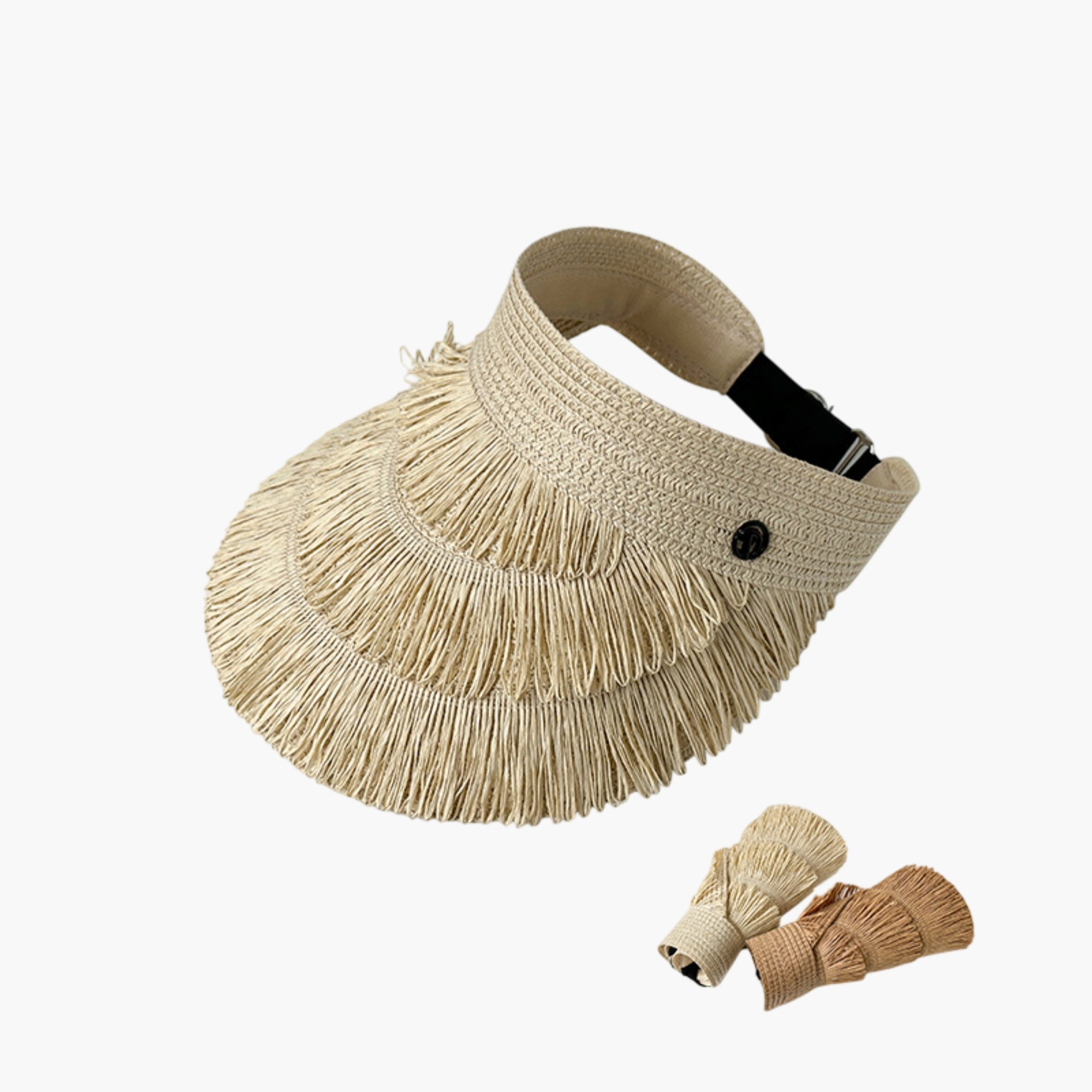 Anna-Kaci Womens Wide Brim Straw Fringe Sun Visor with Adjustable Elastic Back
