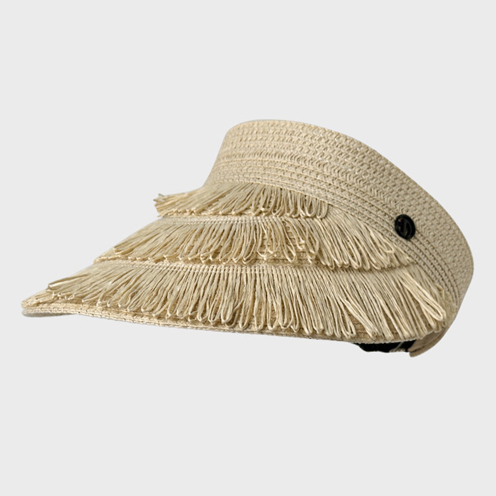 Anna-Kaci Womens Wide Brim Straw Fringe Sun Visor with Adjustable Elastic Back