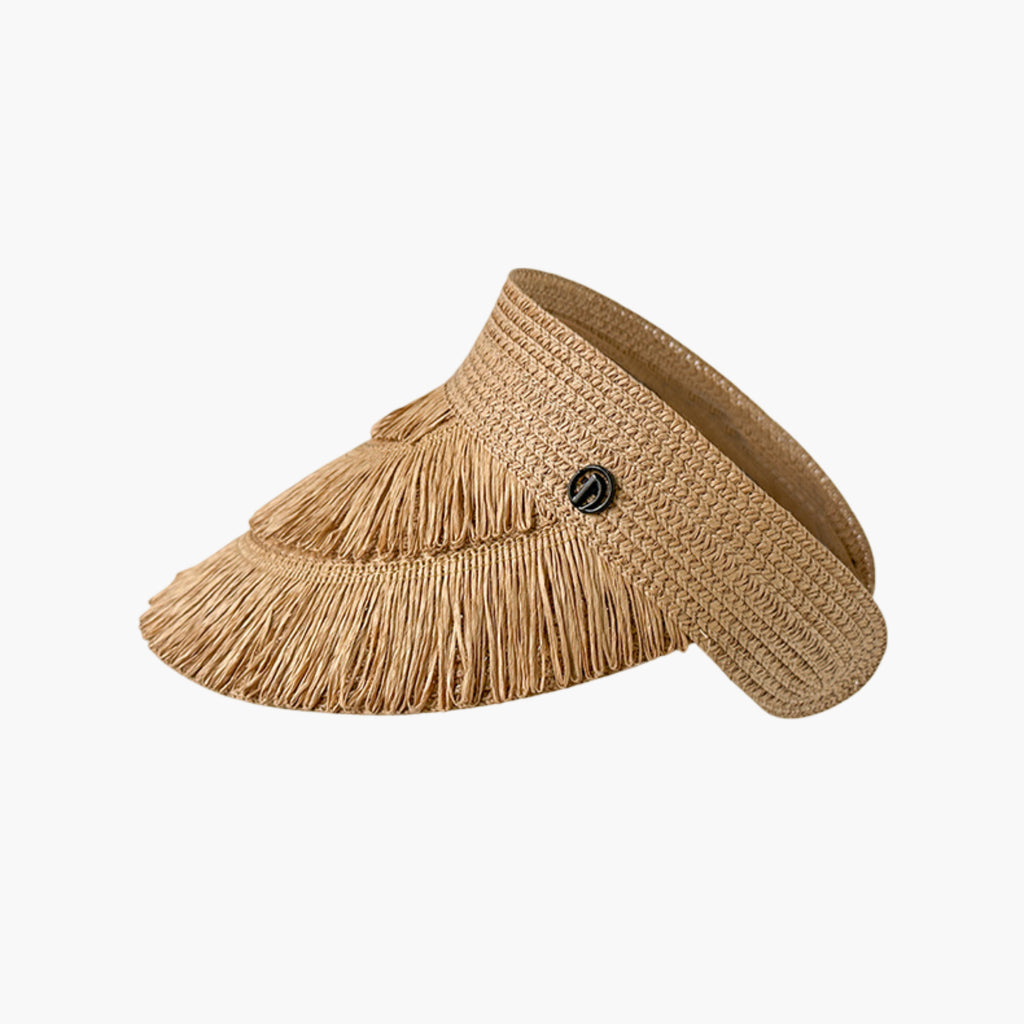 Anna-Kaci Womens Wide Brim Straw Fringe Sun Visor with Adjustable Elastic Back
