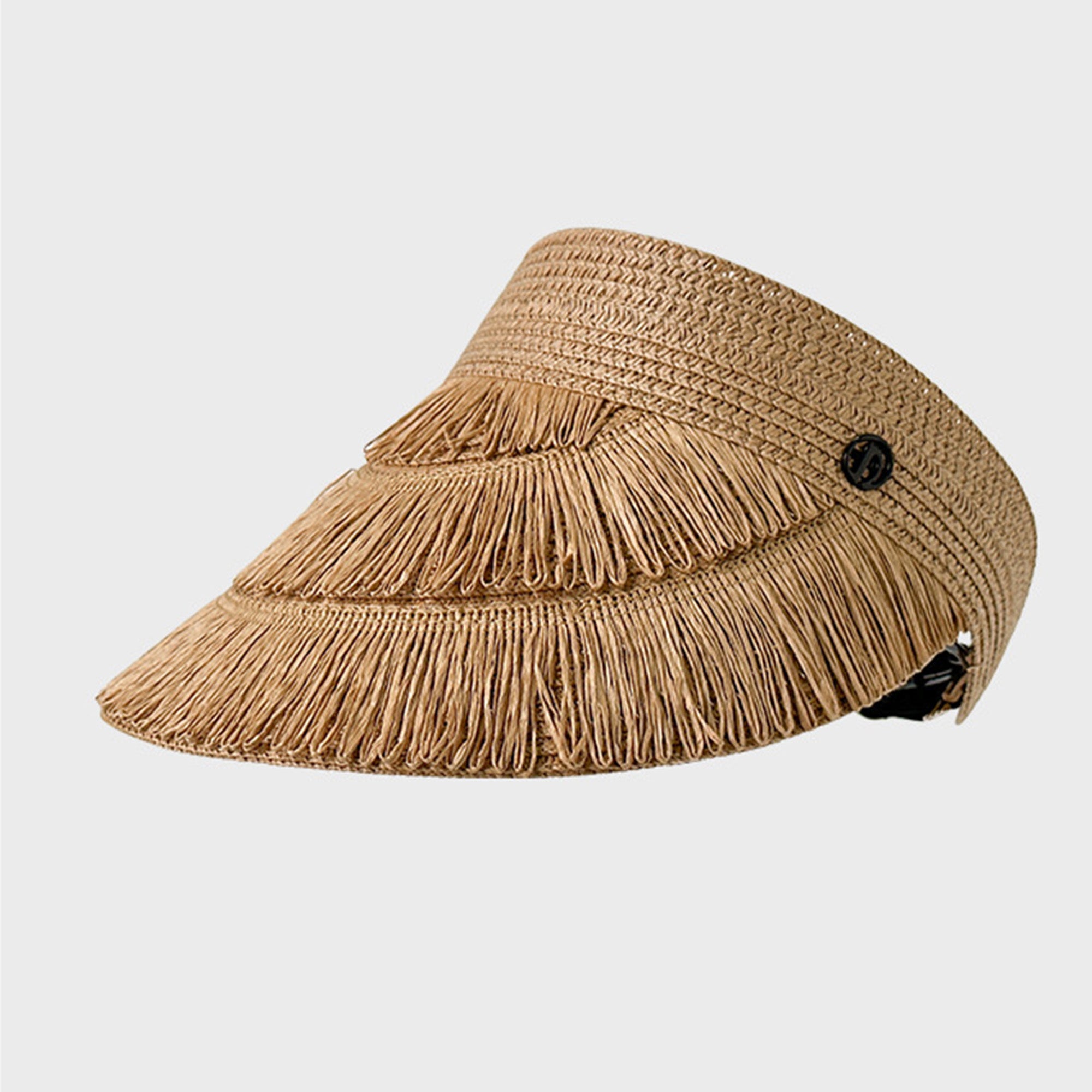 Anna-Kaci Womens Wide Brim Straw Fringe Sun Visor with Adjustable Elastic Back