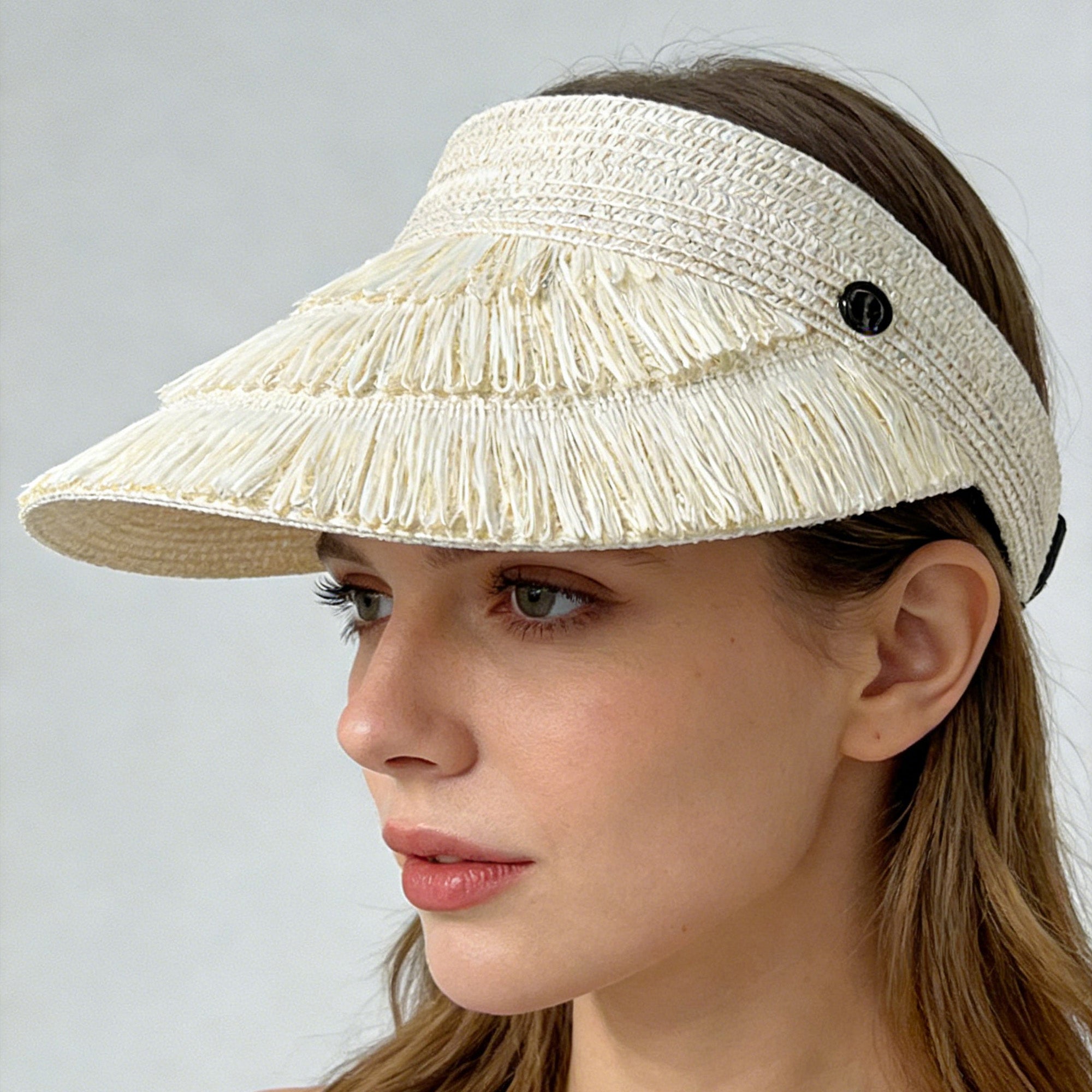 Anna-Kaci Womens Wide Brim Straw Fringe Sun Visor with Adjustable Elastic Back