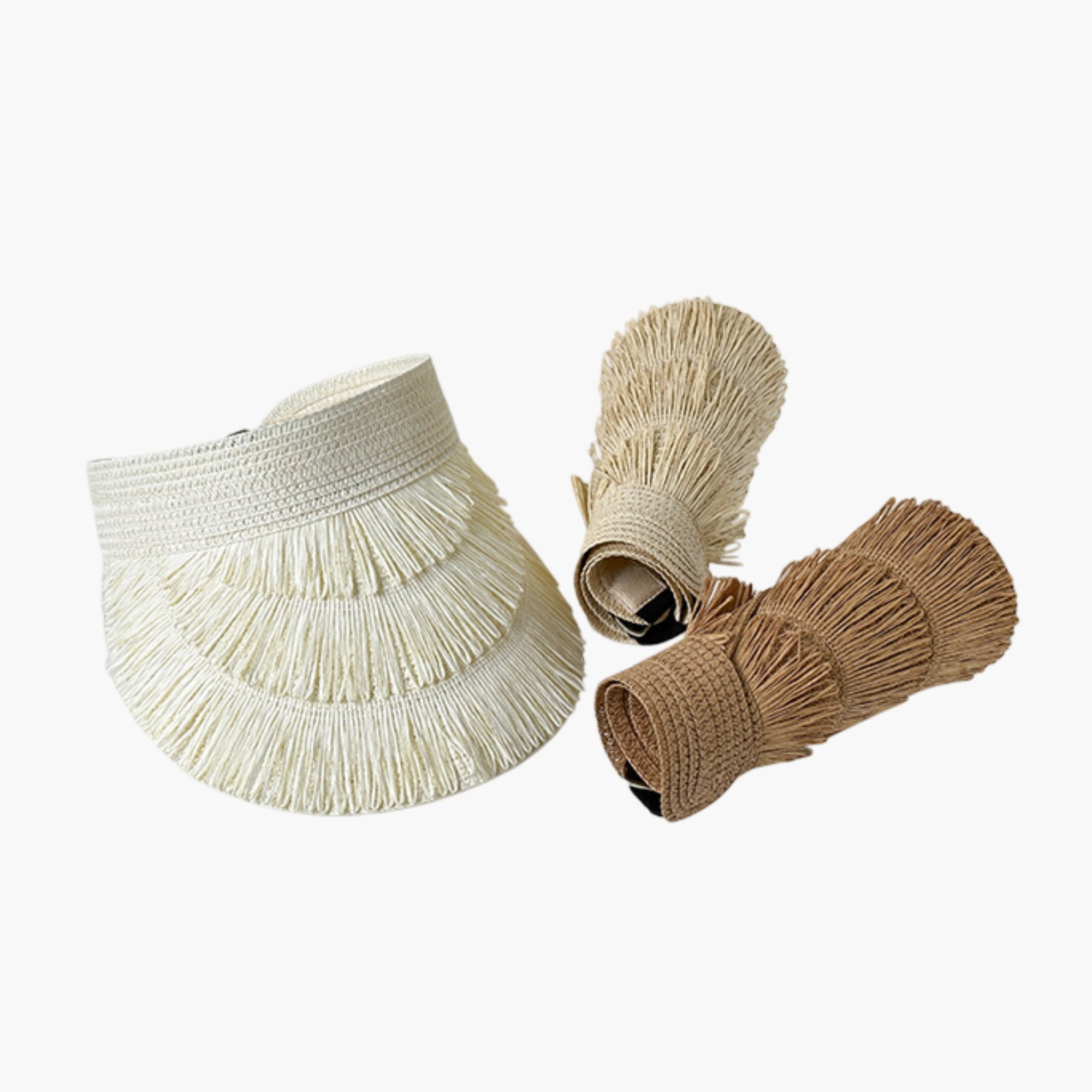 Anna-Kaci Womens Wide Brim Straw Fringe Sun Visor with Adjustable Elastic Back